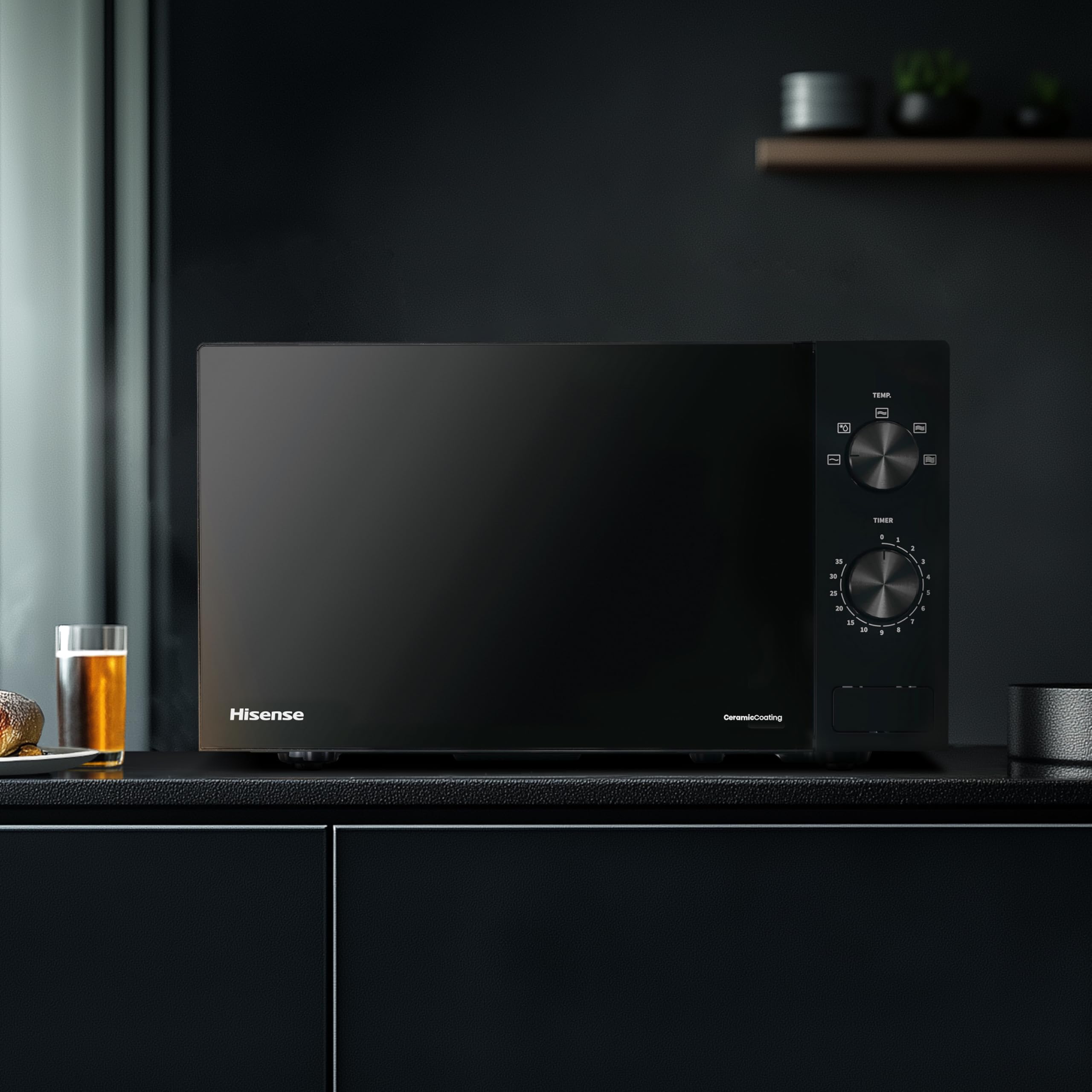 Hisense H20MOBP1 Forno a Microonde, Nero con Manopole, Capacità 20 litri, 5 Livelli di Potenza, Vetro Ceramica, Funzioni Timer e Defrost Rapido