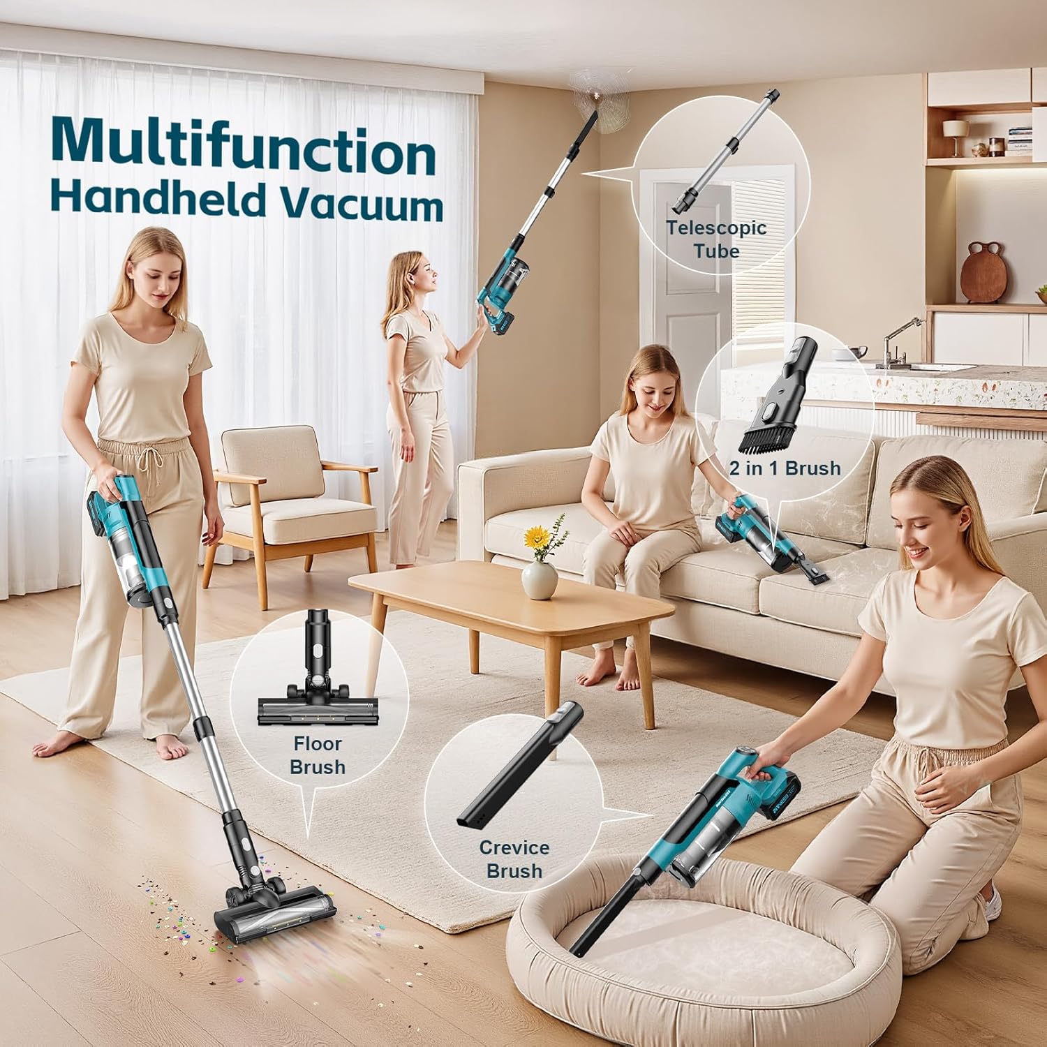 8000mAh Cordless Vacuum Cleaner, 700W 60Kpa Brushless Vacuum Cleaners for Home, 6 in 1 Cordless Stick Vacuum Clearner, Stick Vacuum with Led Display for Hard Floors/Carpet/Pet Hair/Dorm - Image 8