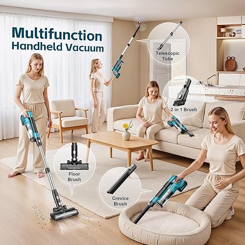 Miniatura 8 de Aspiradora inalámbrica, 2 baterías de 120 minutos de funcionamiento, pantalla LED, aspiradora para suelo de madera dura, alfombra, pelo de mascotas