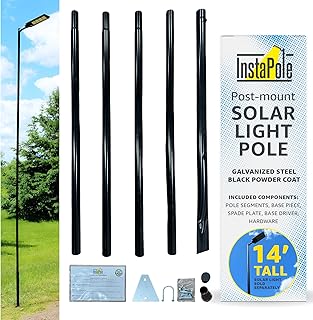 InstaPole Fourteen-Foot Galvanized Steel Pole, Portable Easy Install, No Digging or Concrete Required, Universal for Post-Mount Solar Lighting, Durable for Backyard or Outdoor Use - Black Powder Coat