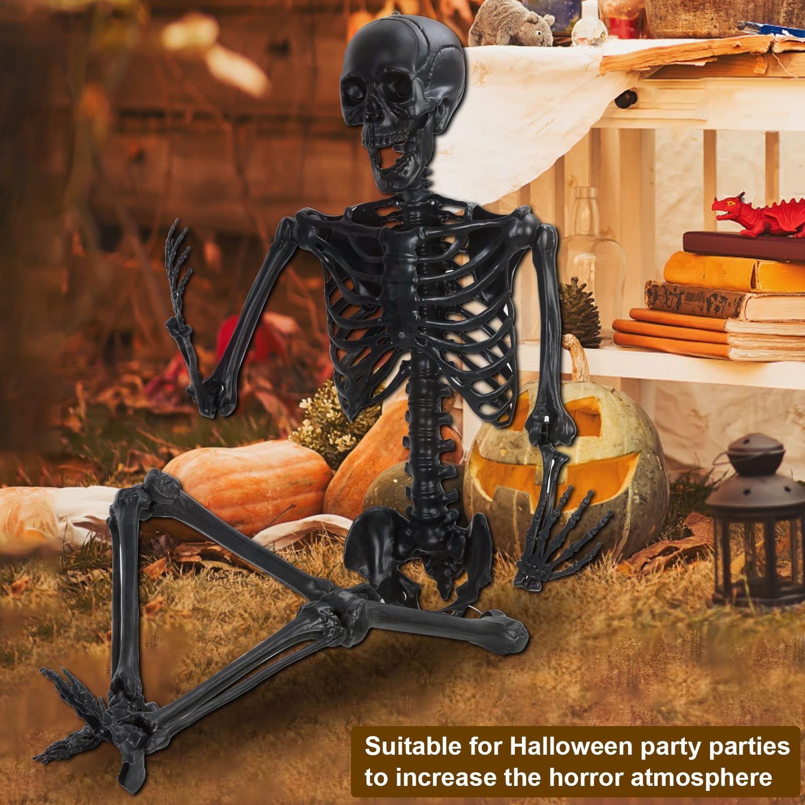 Szkielet na Halloween 1,6 m – realistyczne ludzkie kości z otworem do zawieszania i ruchomymi stawami, plastikowy szkielet na całe ciało, na Halloween, nawiedzony dom, dekoracje do wnętrz, na