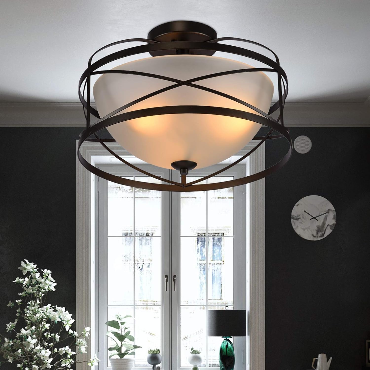 Warehouse of Tiffany C19003/3 Bertrand Black 3-Light Frosted Glass Shade Flushmount