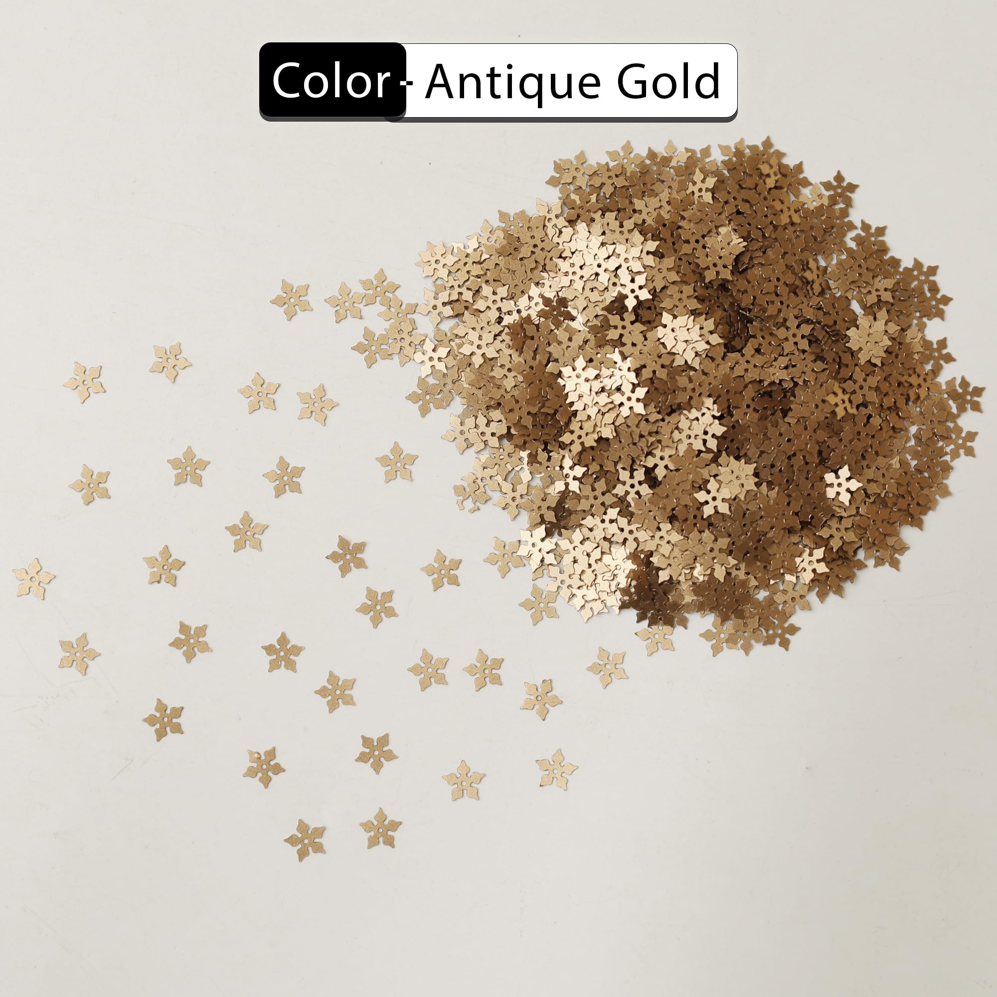Embroiderymaterial Flower Shape Sequins Sitara for Craft and Embroidery 50gm (Antique Gold, 8MM) 1