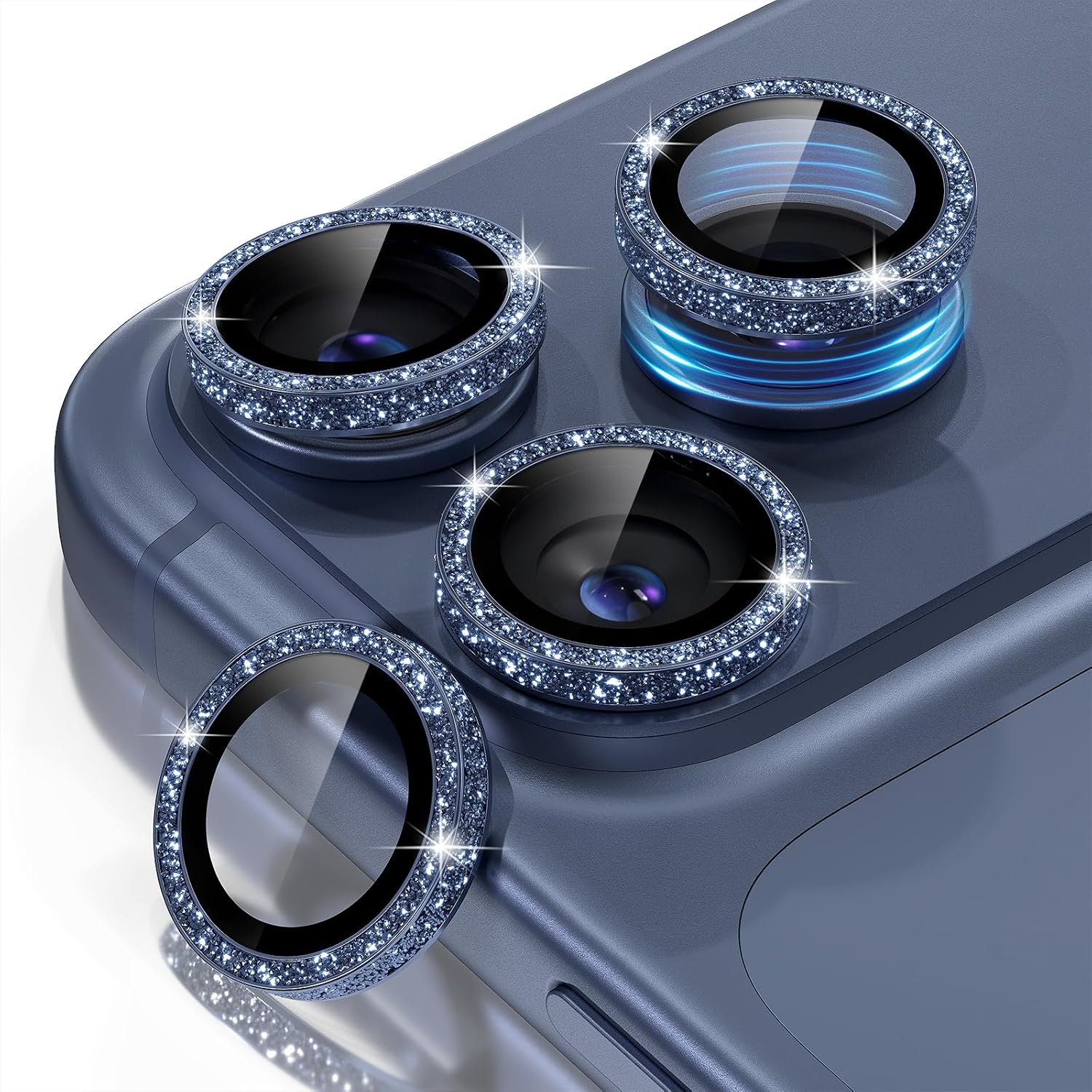 Misea Camera Lens Protector for iPhone 17 Pro Max/17 Pro/16 Pro Max/16Pro/15 ProMax/15Pro/14Pro Max/14Pro, Upgraded Glitter Look, 9H Tempered Glass Individual Bling Camera Cover, Silver Glitter