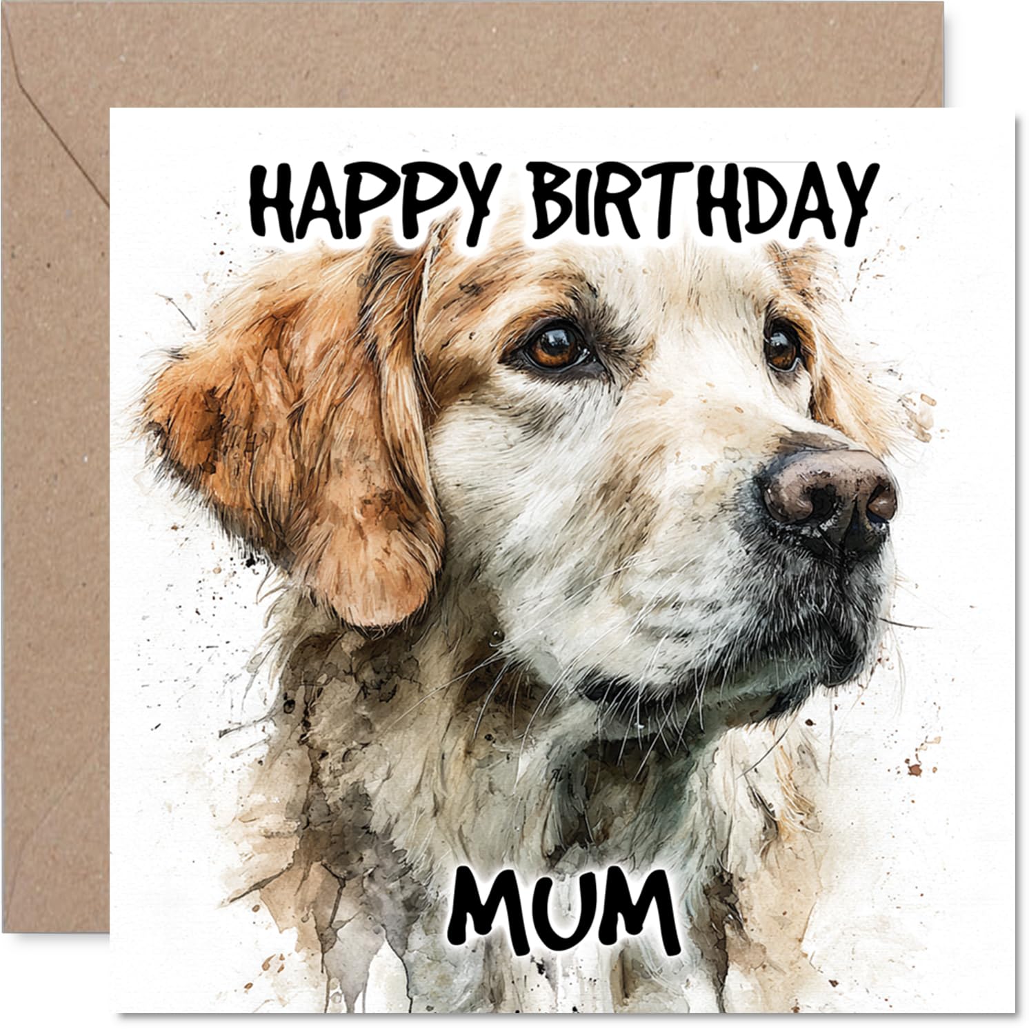 Mum Birthday Card - Golden Retriever - Happy Birthday Card for Mum from Son Daughter, 145mm Dog Breeds Bday Greeting Cards