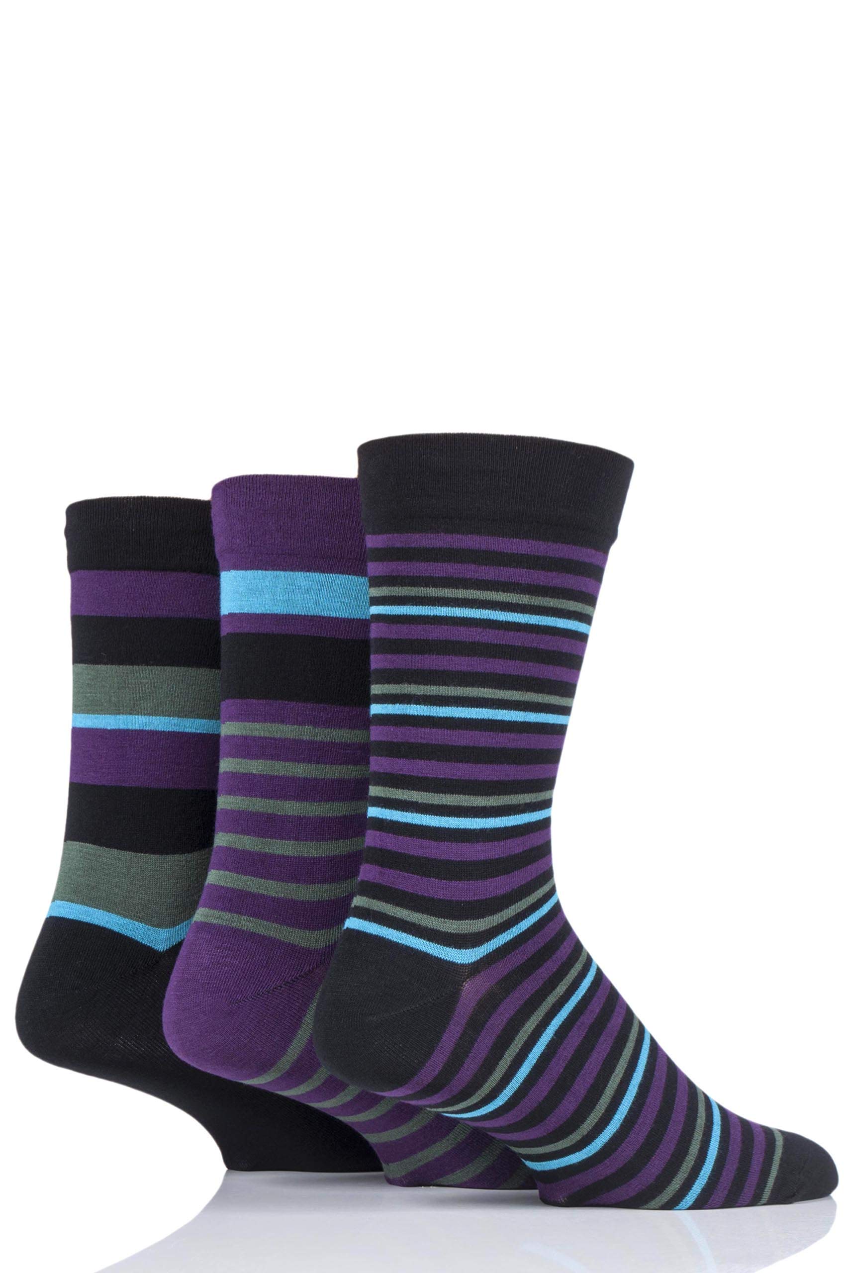 Sockshop Men's Black Comfort Cuff Socks - Striped And Plain Soft Breathable & Cooling Bamboo Material Multipack Of 3 Pairs 7-11