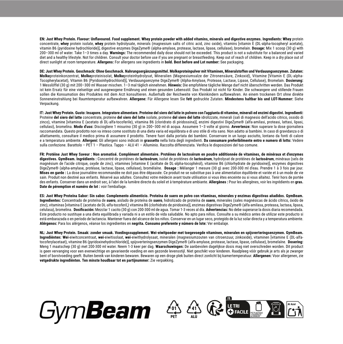 GymBeam Just Whey Protéine en Poudre – Sans arôme – 2000 g