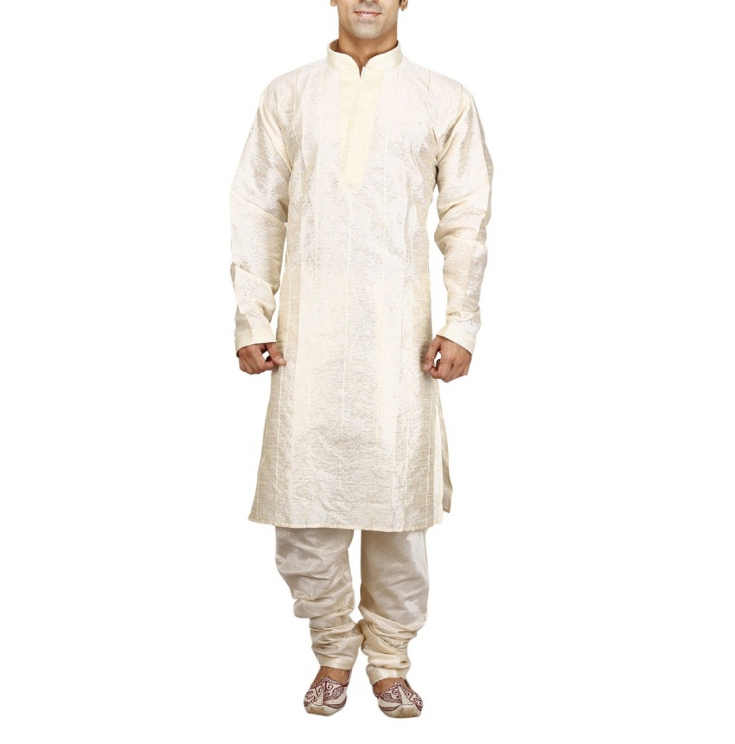 royal kurta Men's Festive Pintuck Jacquard Sherwani Gold-picture-32