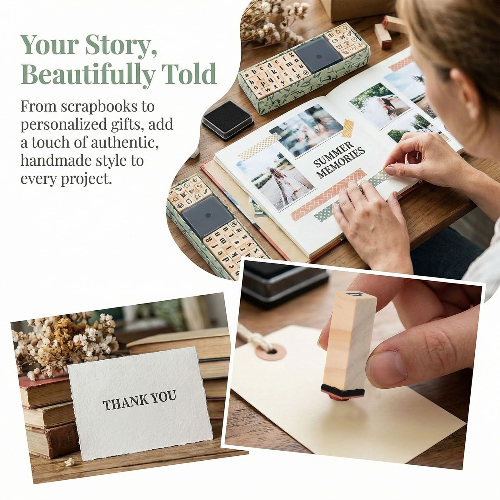 80 Pzs Sellos de Letras y Números, Kit de Sellos de Alfabeto y Números con Mini Almohadilla de Tinta Vintage Sello Goma Madera para DIY Tarjetas, Scrapbooking, Personalizados, Manualidades