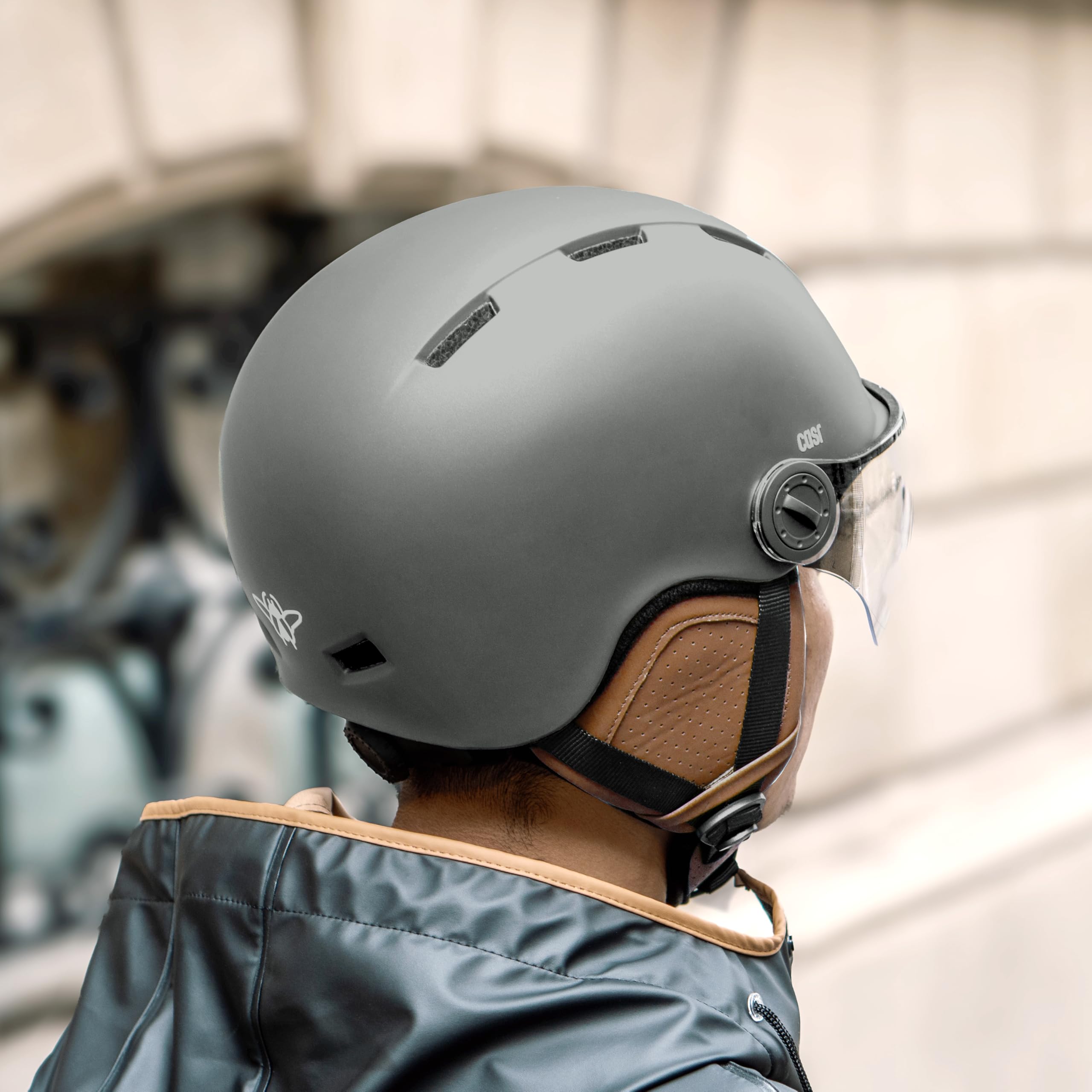 CASR Style - Casque Lifestyle Urbain pour Vélo & Trottinette Electrique - Visière Transparente & Cache-Oreille Amovibles - Confort Optimal pour Homme & Femme