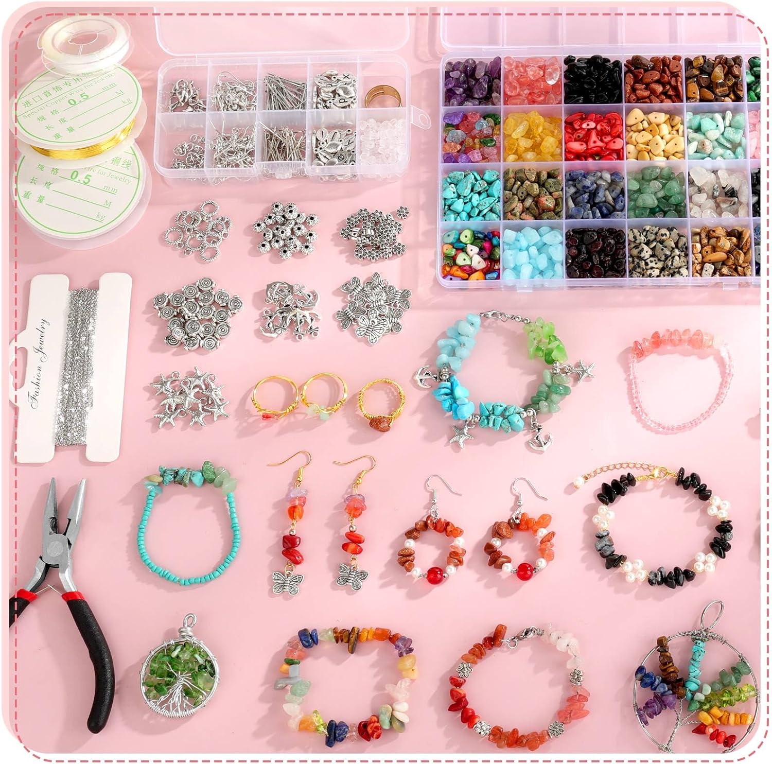 selizo 1669 Pcs Jewelry Making Supplies Kit for Adults Women, Earring Necklace Making Kit with Crystal Beads, Beading Wire, Pliers and Earring Making for Supplies for DIY Jewelry Making Crafts