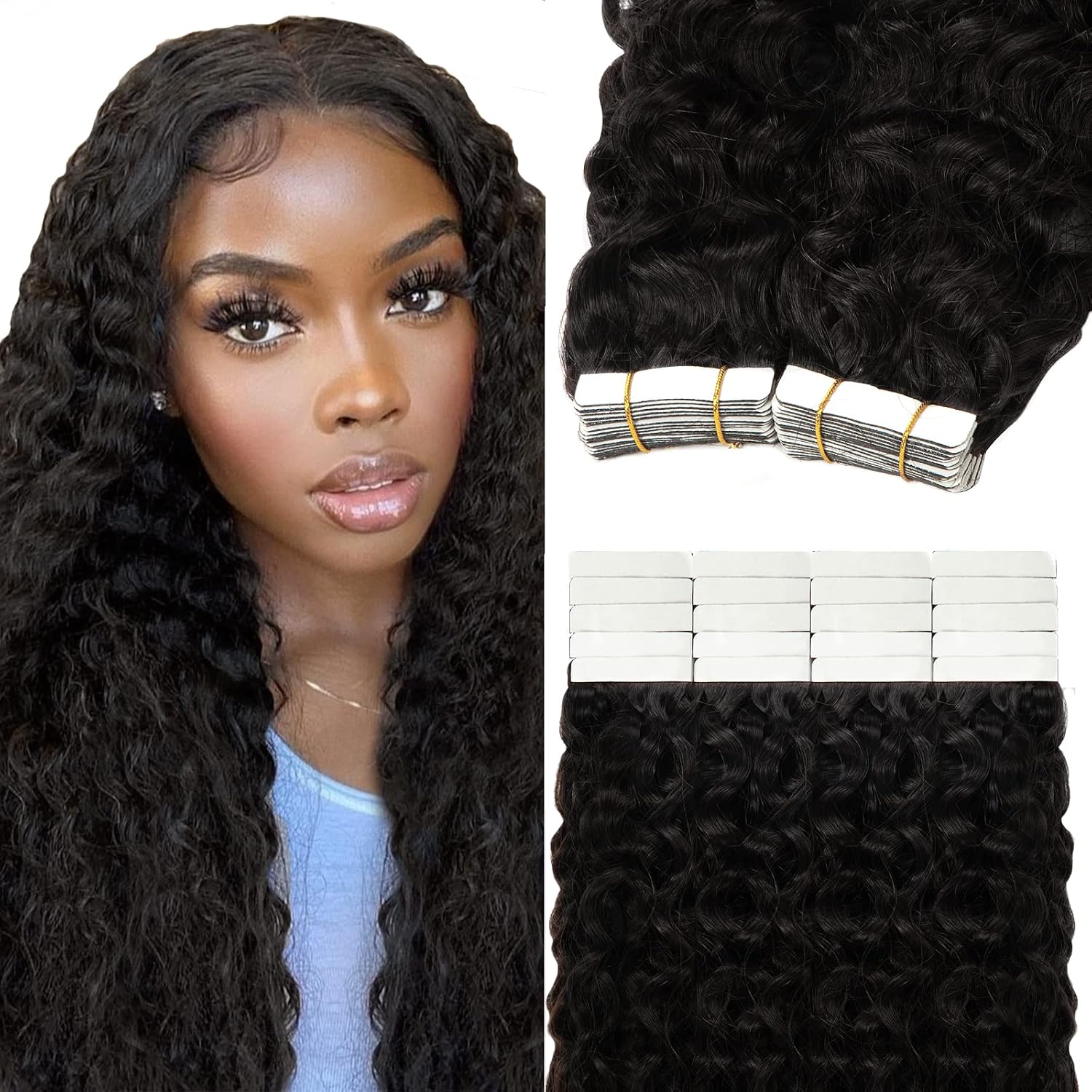 Amazon.com : Lacer 3B 3C Curly Tape in Extensions 18inch Real Remy ...