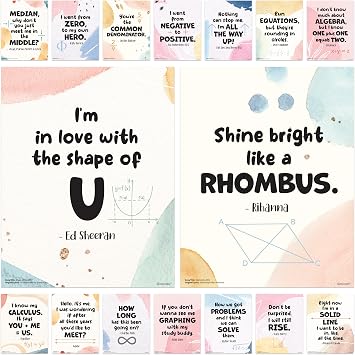 Decorably 16 Math Posters for High School, Elementary, Classroom Decor | 11x14in Educational, Matte-Laminated Classroom Decor - for Hallways, Bulletin Boards, Home Study Room