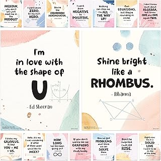 Decorably 16 Math Posters for High School, 11x14in Matte-Laminated Educational Math Posters for Middle School, Classroom, Bulletin Boards, Home Study Room