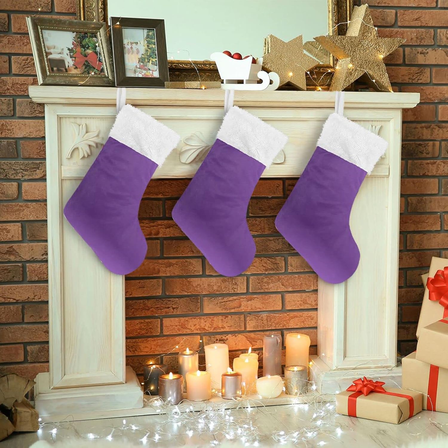 Purple Solid Color Christmas Stockings Set of 1, 18" Plush Cuff Xmas Hanging Stocking for Family Holiday Xmas Party Decorations - Image 7