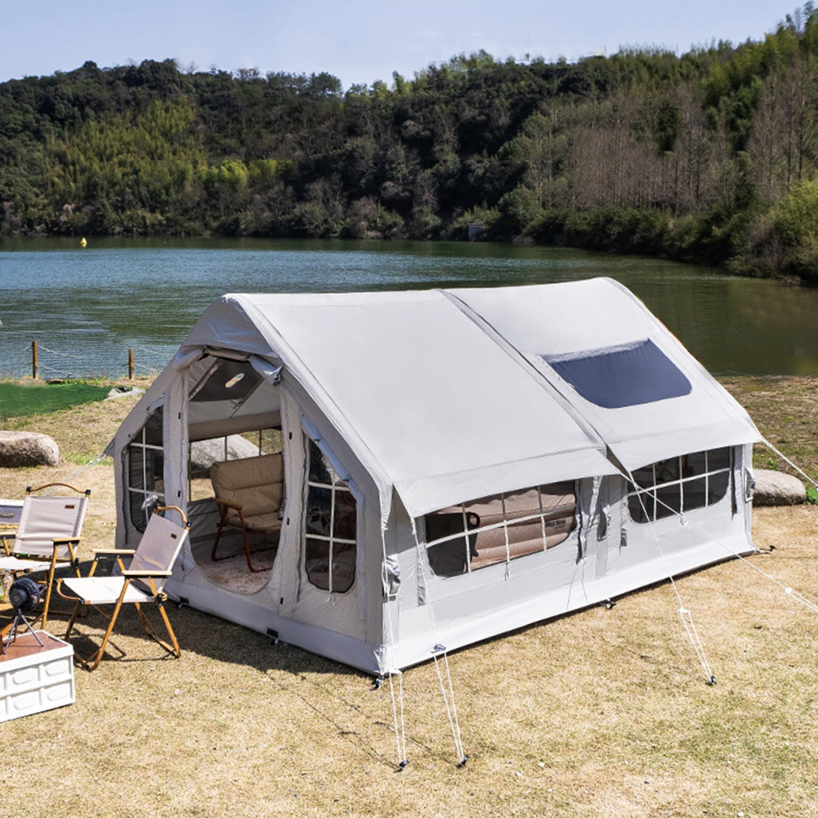 RQLSSSLMXJ Inflatable Camping Tent for Families - Easy Setup with Air Pump & Stove Hole for Glamping & Outdoor Adventures