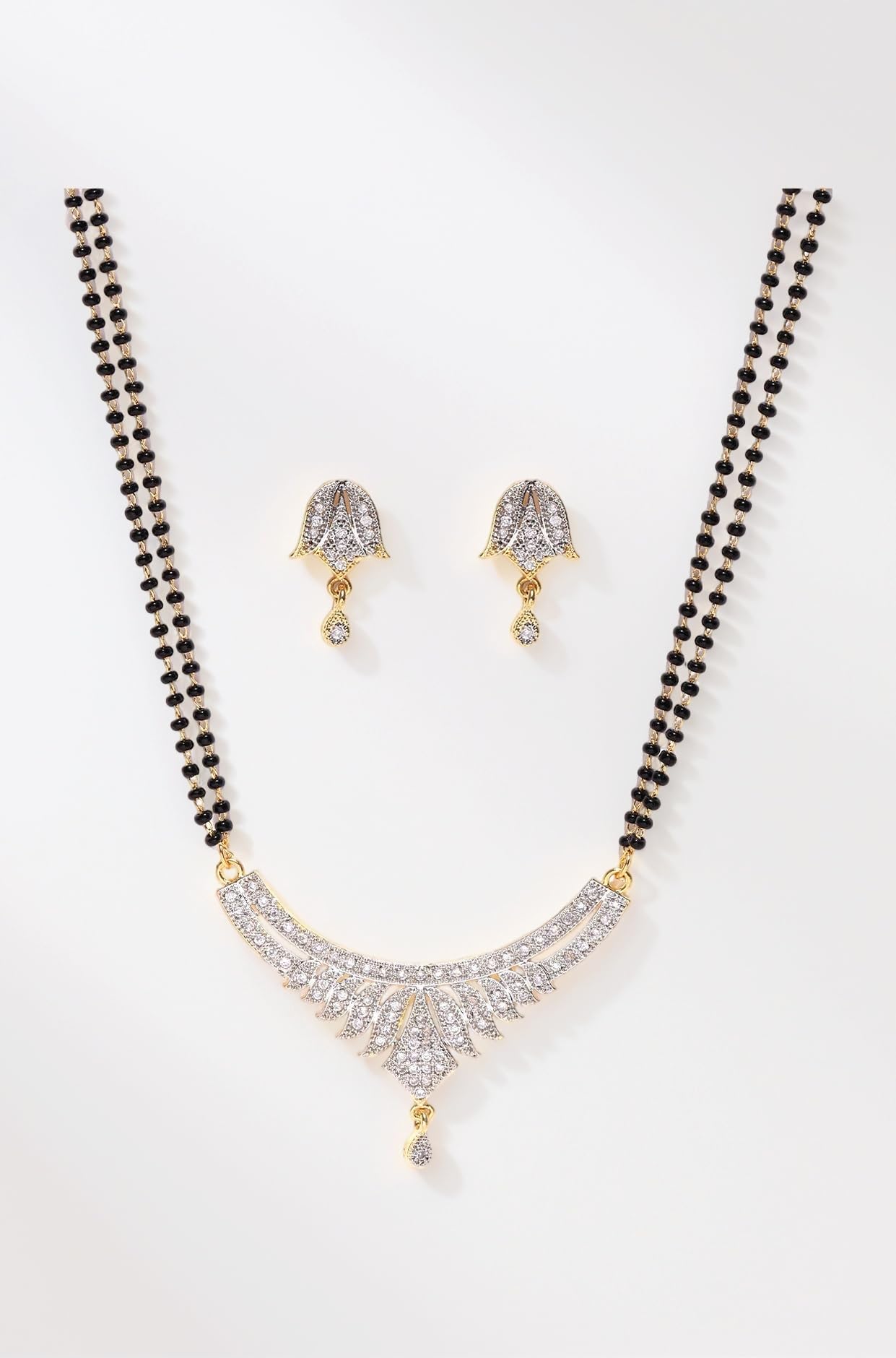 YouBella American Diamond Gold Plated Mangalsutra Pendant with Chain and Earrings for Women