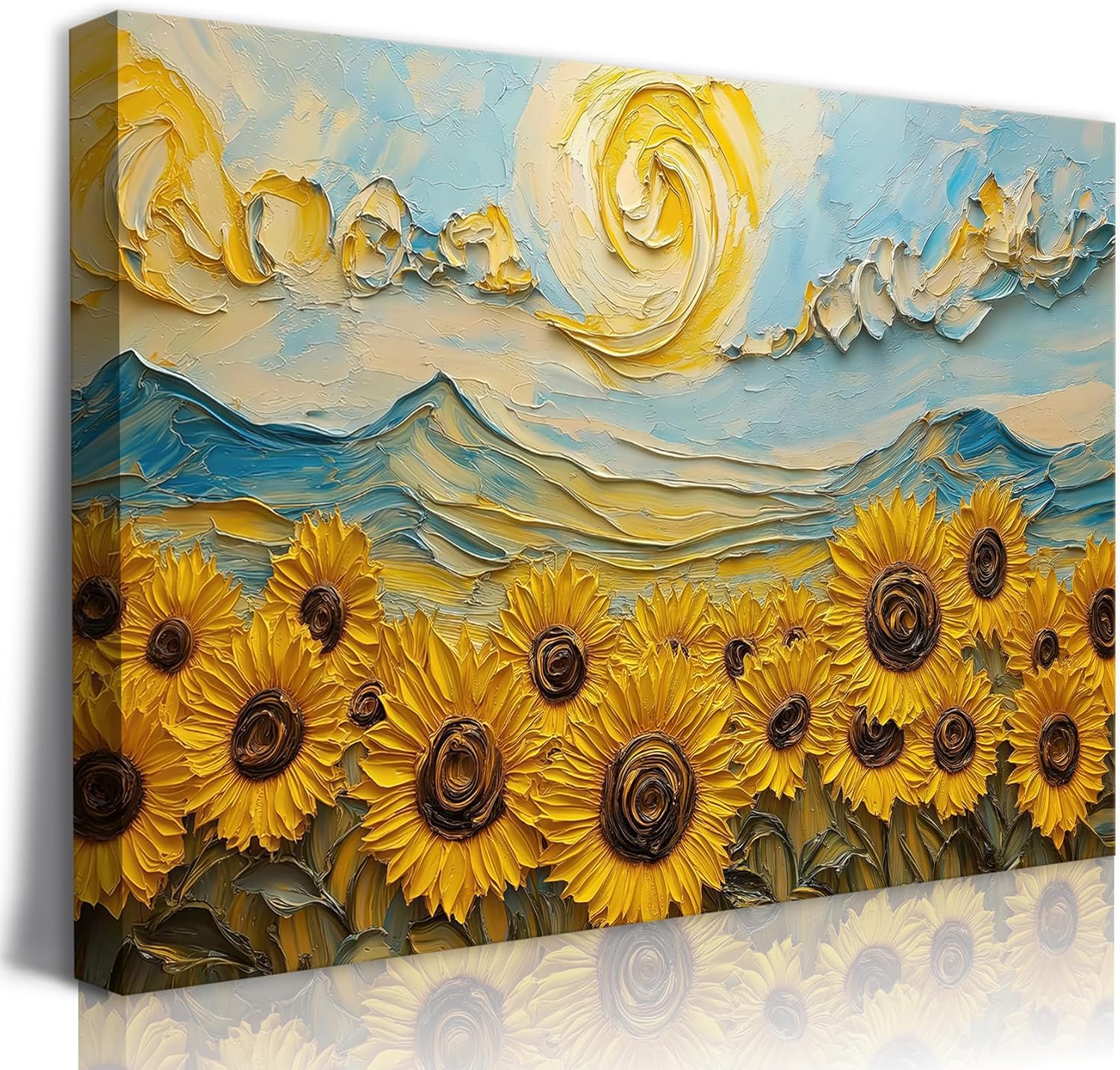 LSXARTQQ Vintage Book Nook Wall Art Whimsical Impressionist Flower Field Wall Decor Retro Book Club Home Library Decor Painting Picture Rustic Farmhouse Bookish Themed Canvas Print (16x16inch)