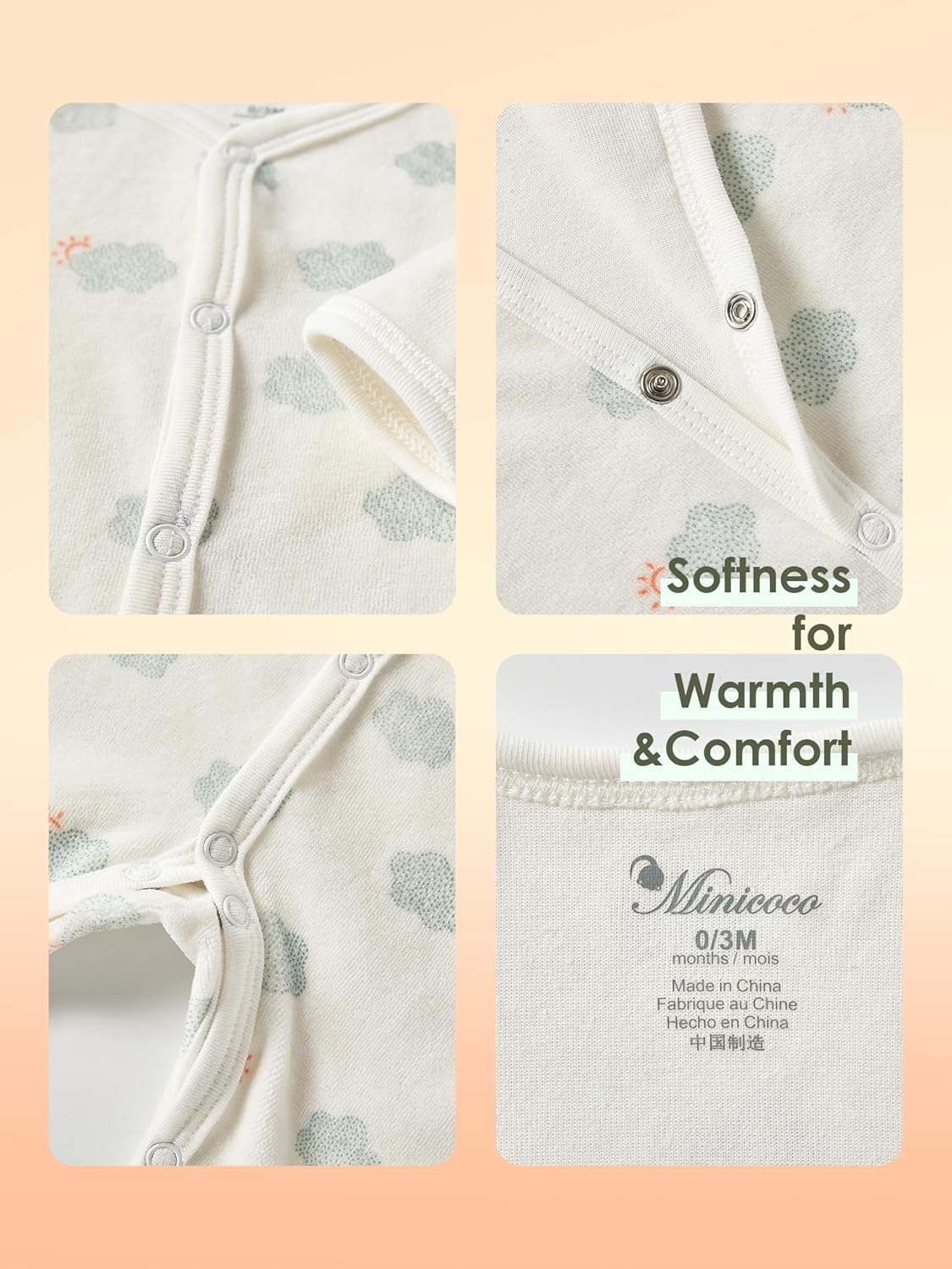 Baby Long Sleeved Velvet Romper, Cotton-Blend Infant Footed Jumpsuit for Newborn 0–12 Months - Image 4