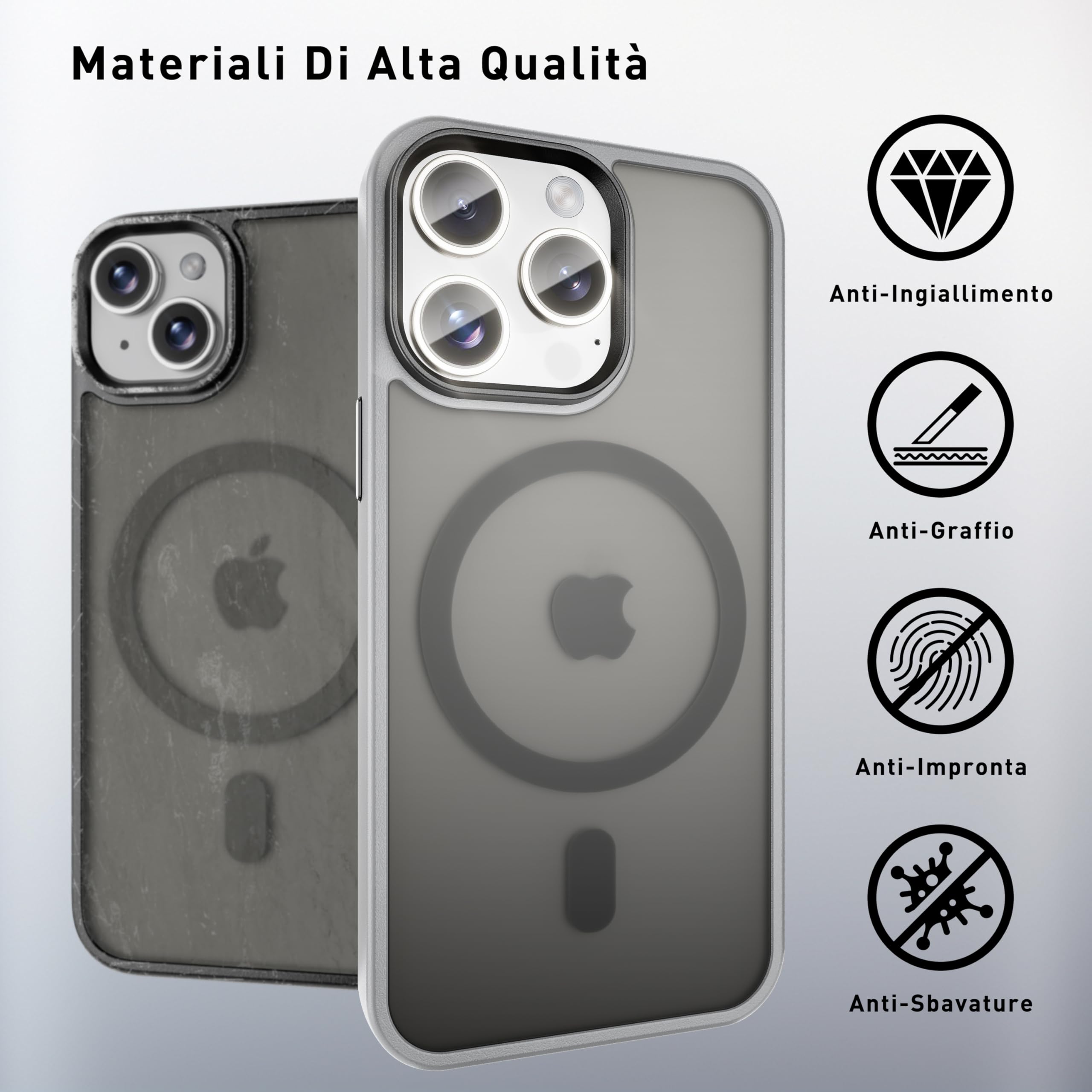 tigratigro Cover Magnetica per iPhone 12 Pro, Compatibile con MagSafe, Custodia Traslucida Opaca Posteriore Sottile Antiurto Protettiva Case, Protezione Antiurto di Grado Militare, Argento