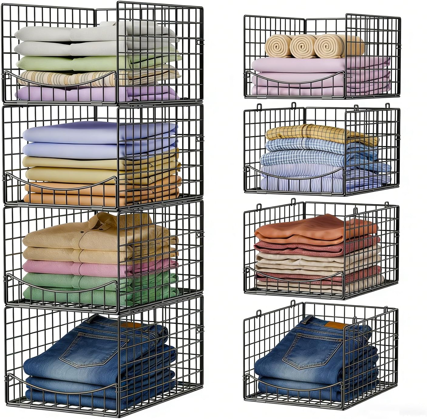 JKsmart 4-Tier Stackable Closet Organizer，Extra Large Clothing Cupboard Organizer System Clothes Storage Shelf- Closet Wardrobe Storage Bins for Jeans, Pants, Sweaters,Purse,t-Shirt Organization