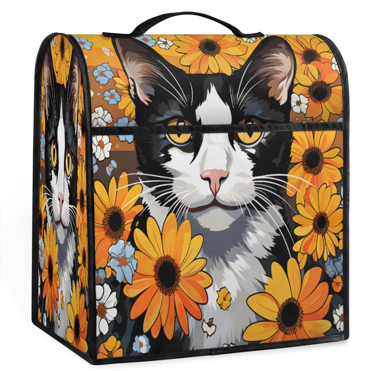 Coffee Maker Cover Flower Cat Cute Kitchen Appliance Covers Small Appliance Covers Blender Cover Juicer Cover Dust Covers for Kitchen Appliances with Top Handle and Pockets,Washable,C812