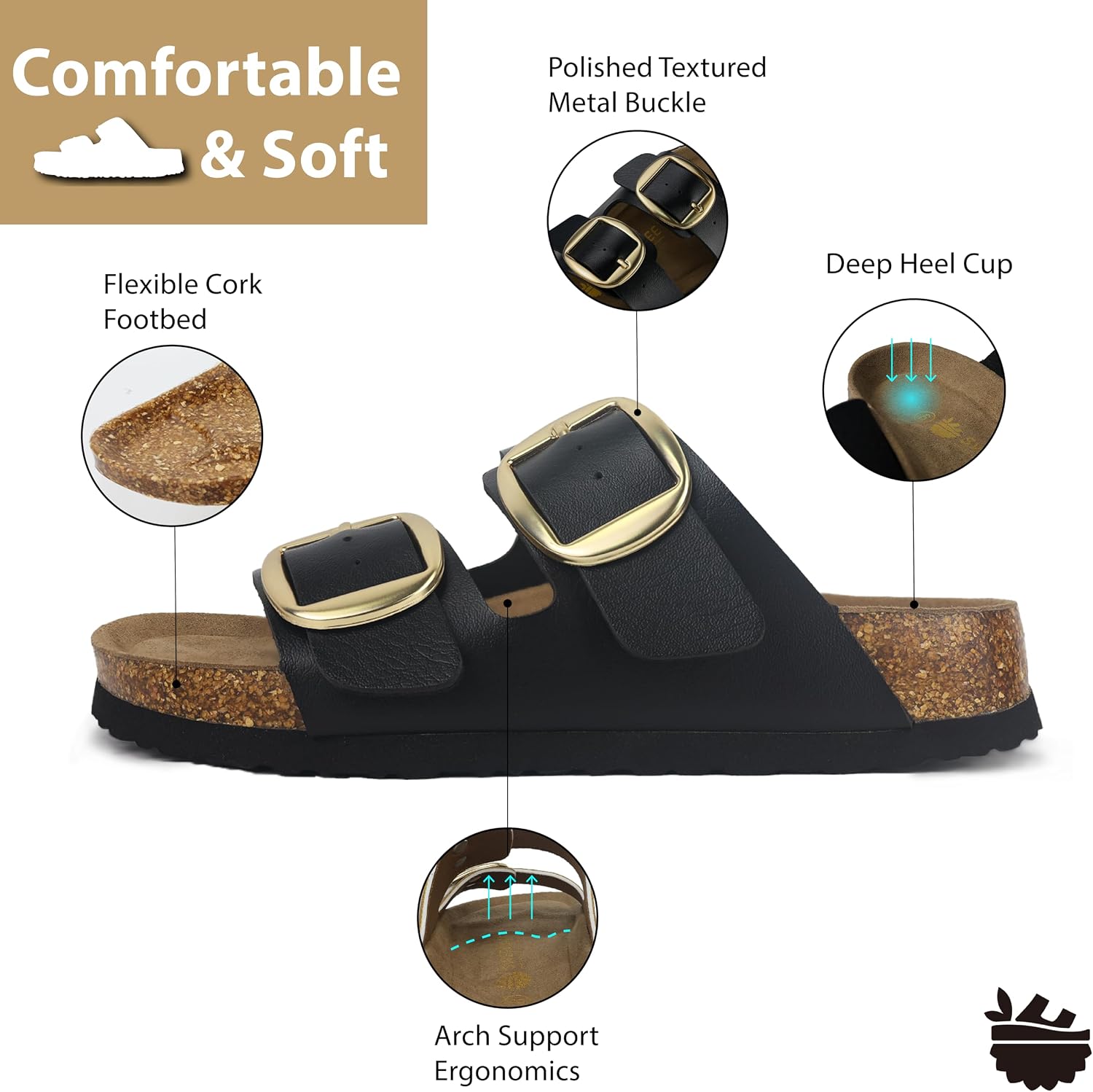 Sweechee Women's Cork Sandals Soft Footbed, Comfortable Slides Shoes for Women