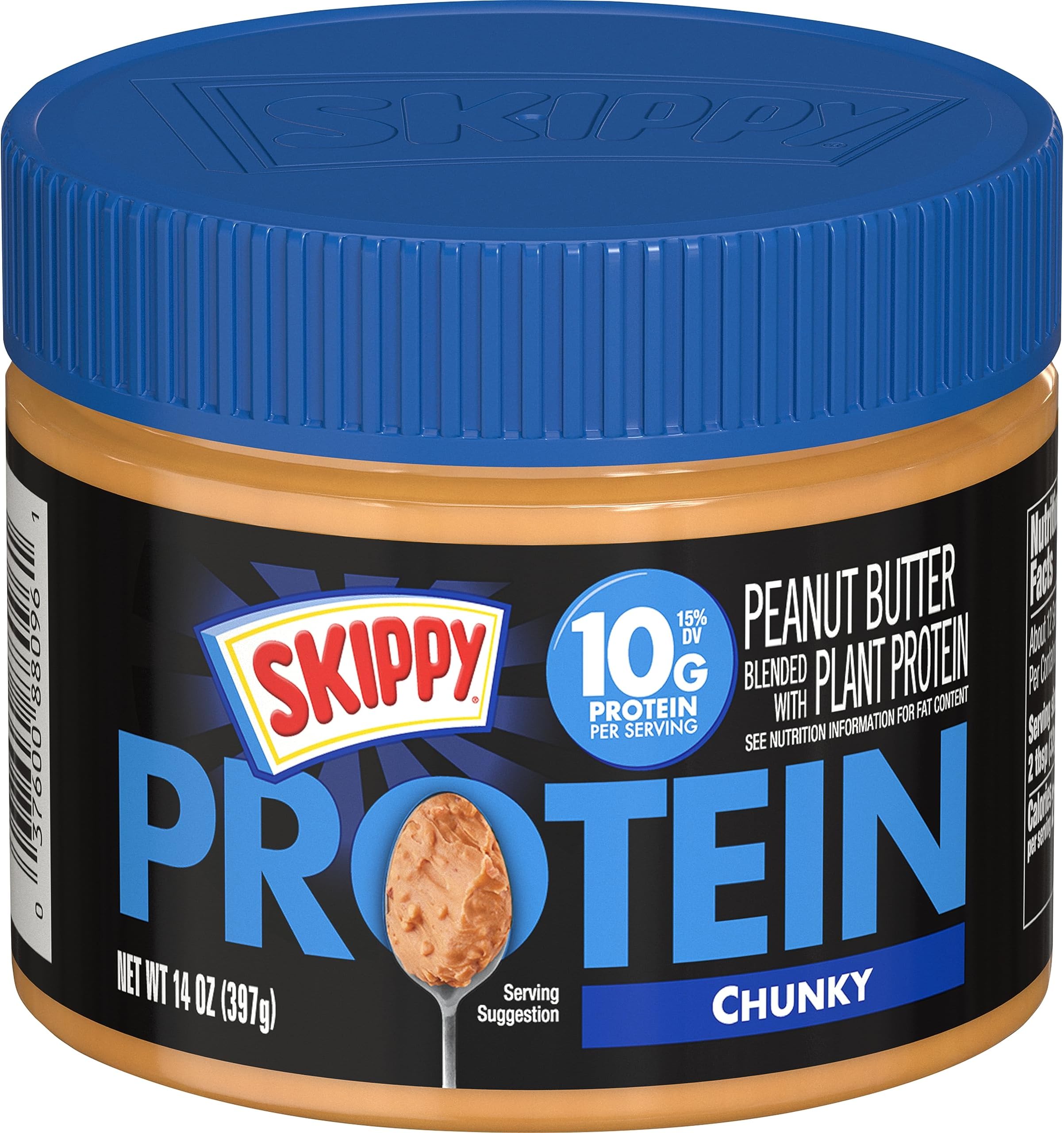 SKIPPY Peanut Butter Blended with Plant Protein, Chunky, 14 Ounce (Pack of 6), 84 Ounce