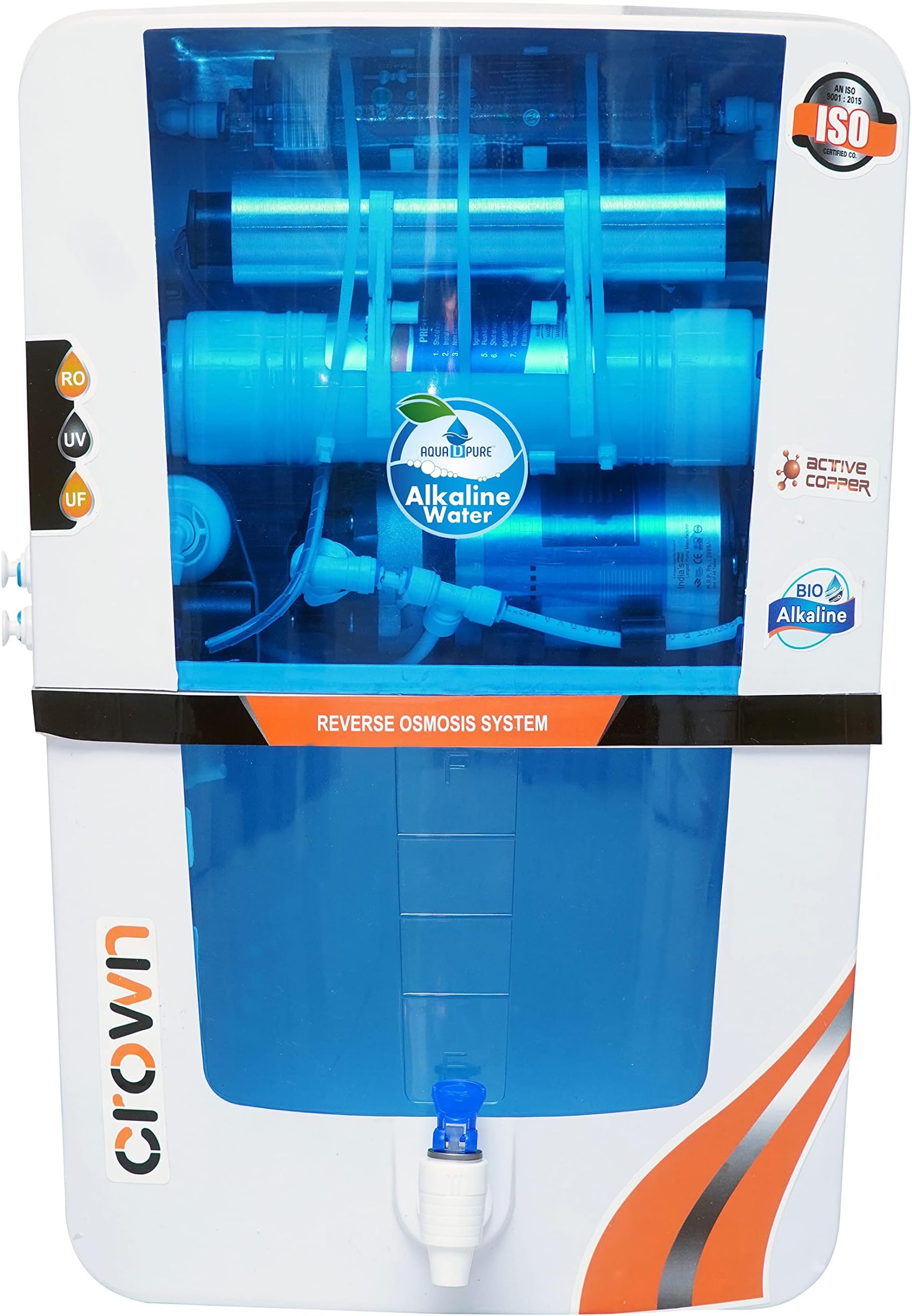 Aquadpure RO+UV Water Purifier with Bio Alkaline and Aqua Copper Infuser Technology | RO + UV + UF + Bio Alkaline + Copper+ TDS Control, 12 LPH Output, 12L Storage, Blue