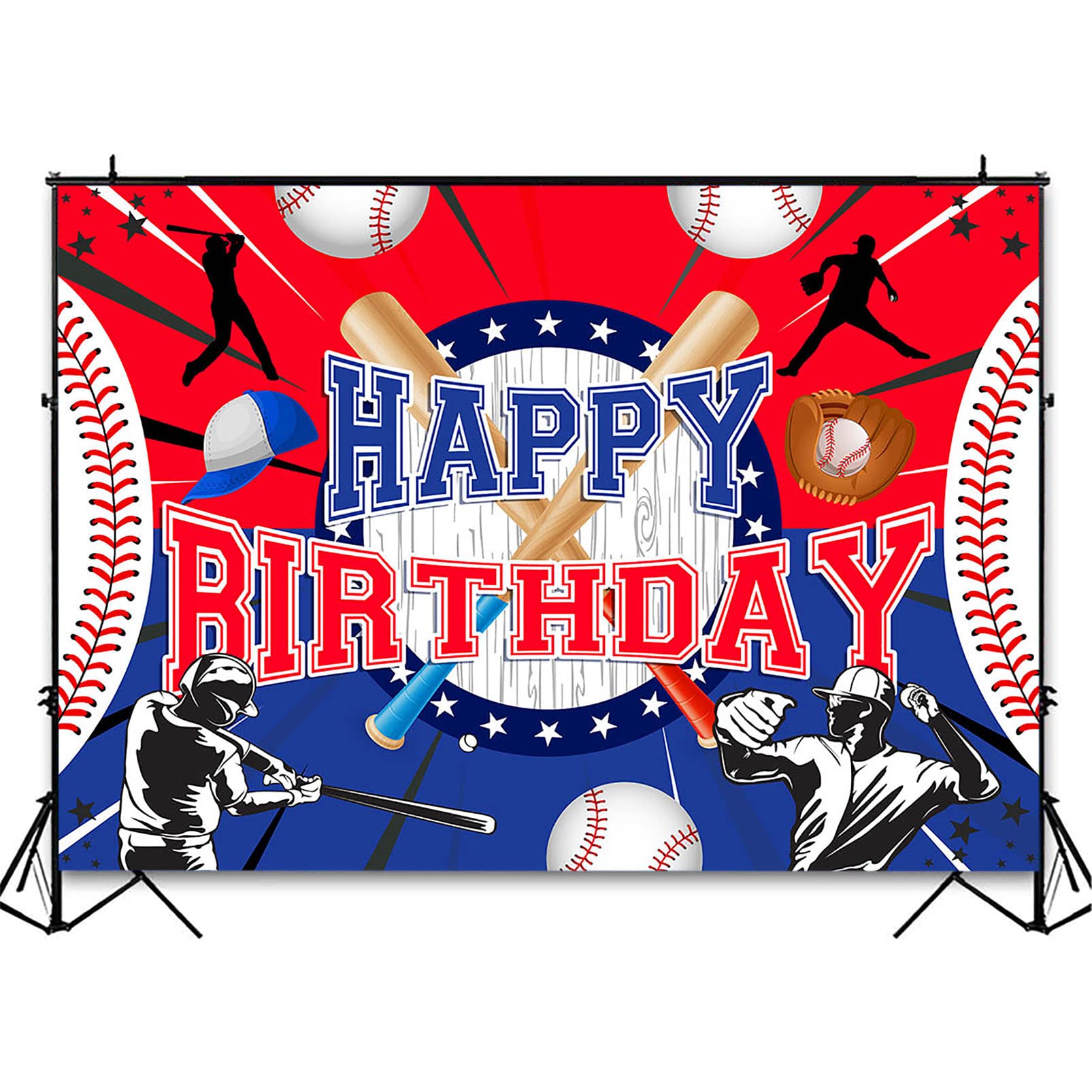 Baseball Birthday Banner Backdrop - 70.8x43.3 Inch Sports Theme Party Decor For Boys