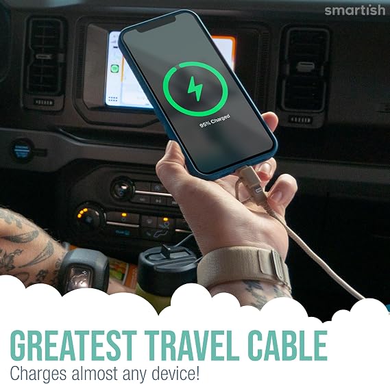 Smartish USB to Lightning, USB C & Micro Cable, Crown Joule, 6 Ft, Beige