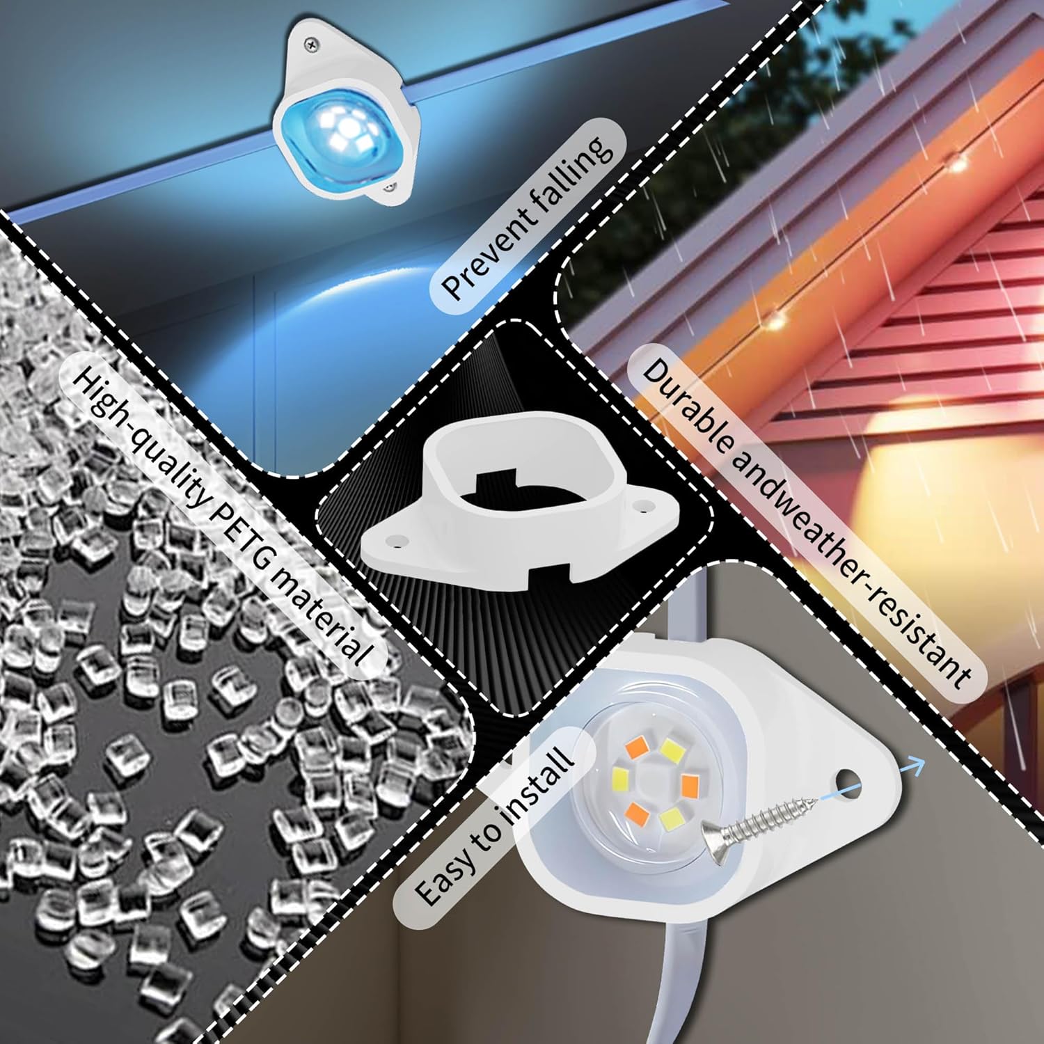 60 Pcs Light Clips Mounting Brackets for Govee Outdoor Lights H706, with Screws Install Firmly,Can Replace 3M Glue,for Govee Pro Permanent Outdoor Lights Extension (White 60) - Image 5