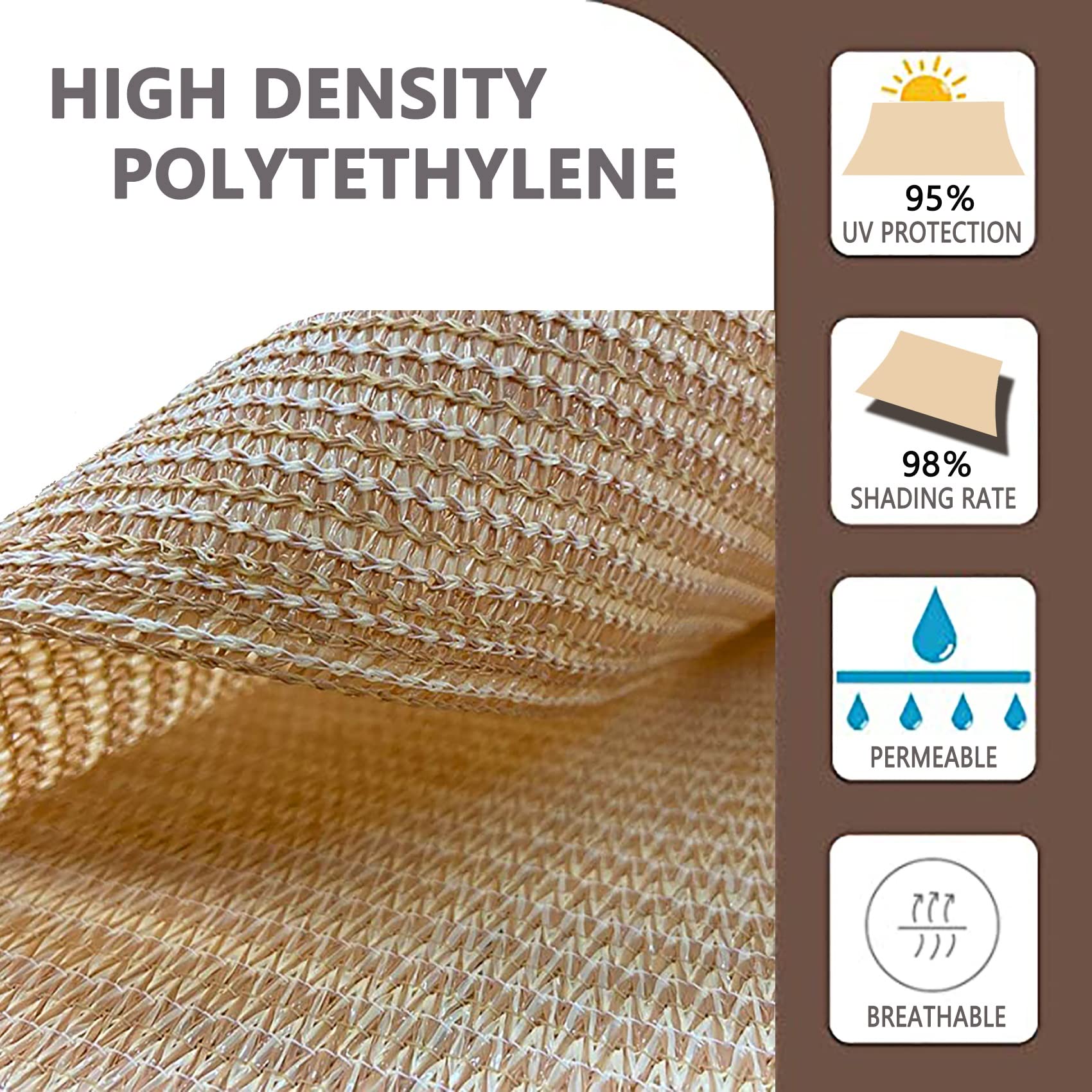 Sonnensegel atmungsaktiv 2.2 x 3.2 m UV-Schutz 85% Sonnensegel Schattennetz mit Ösen und Befestigungsseile für Außenbereich,Garten, Creme Farben