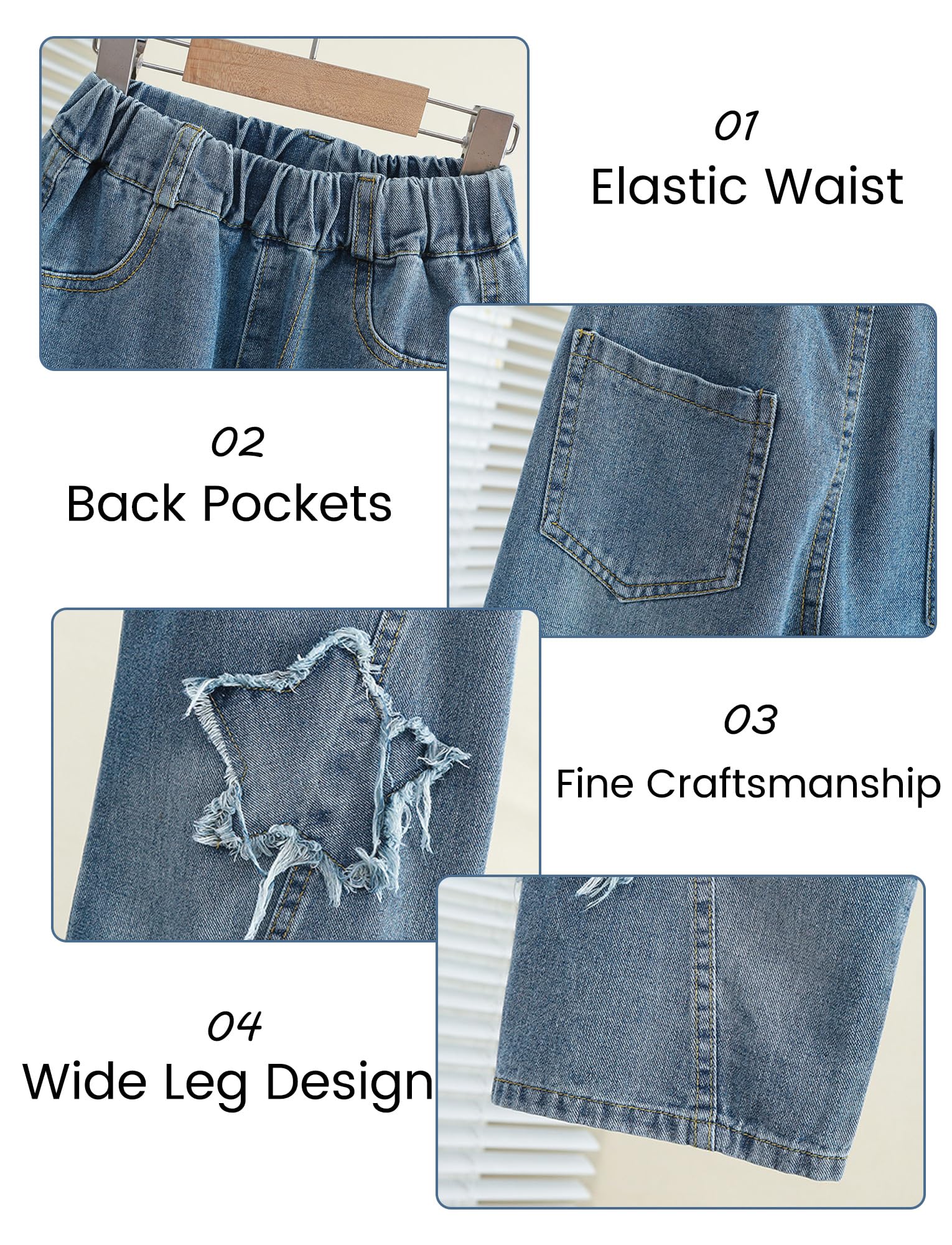 SEAUR Plus Size Girls Jeans Vintage Jeans Baggy Denim Pants Kids Loose Fit Jeans Wide Leg Jeans Y2K Dziewczęce spodnie jeansowe