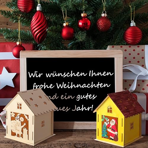 Miniatura 6 de Kathfly 18 juegos de casas de Navidad de madera y 12 bolígrafos de acuarela, graffiti de Navidad, manualidades, casas de jengibre, adornos de árbol