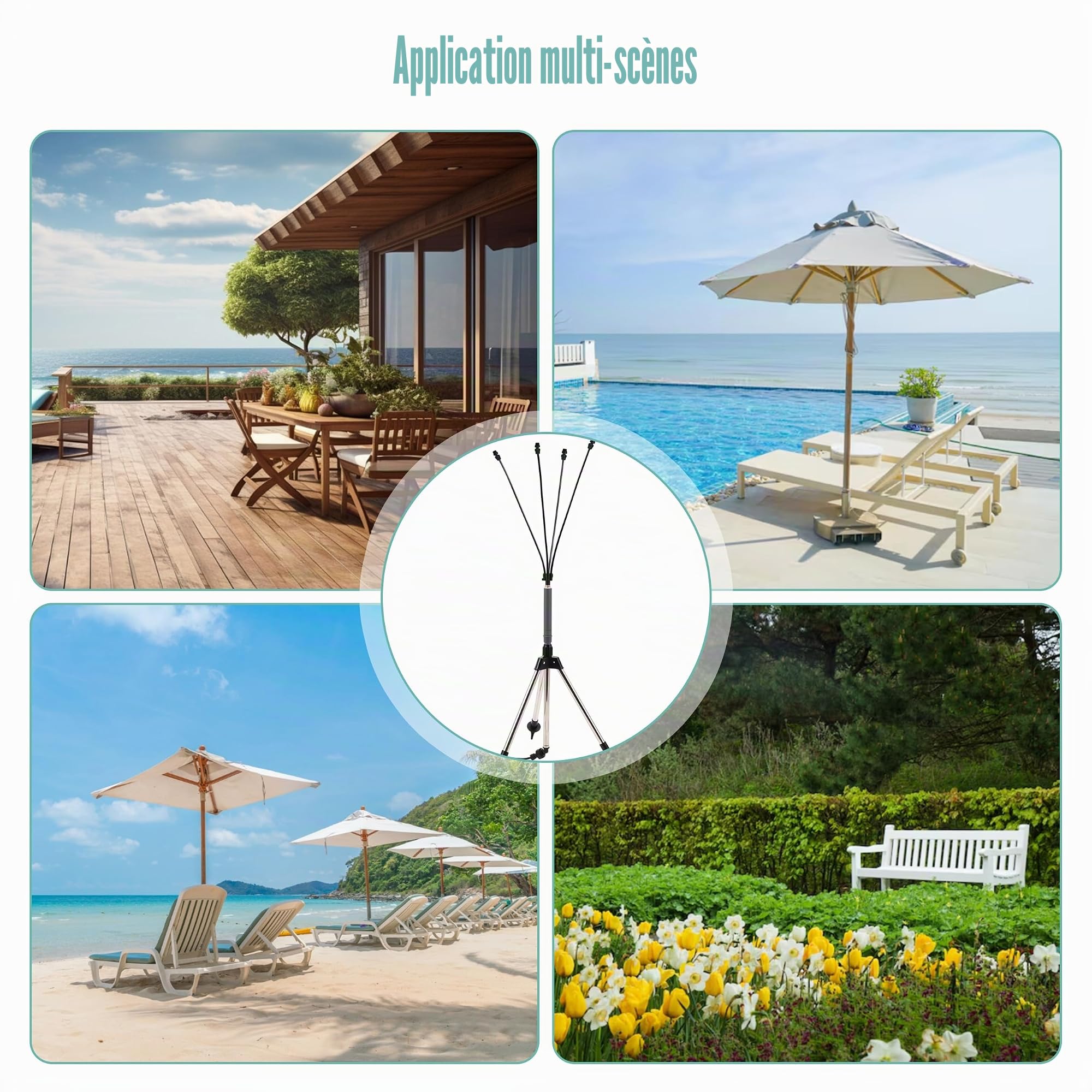 Brume d'Eau Station Réglable 360°, Système de Refroidissement par Brumisation avec Tuyau 8m et 4 Buses en Laiton, Système de Brumisation pour Terrasse, Jardin, Extérieur