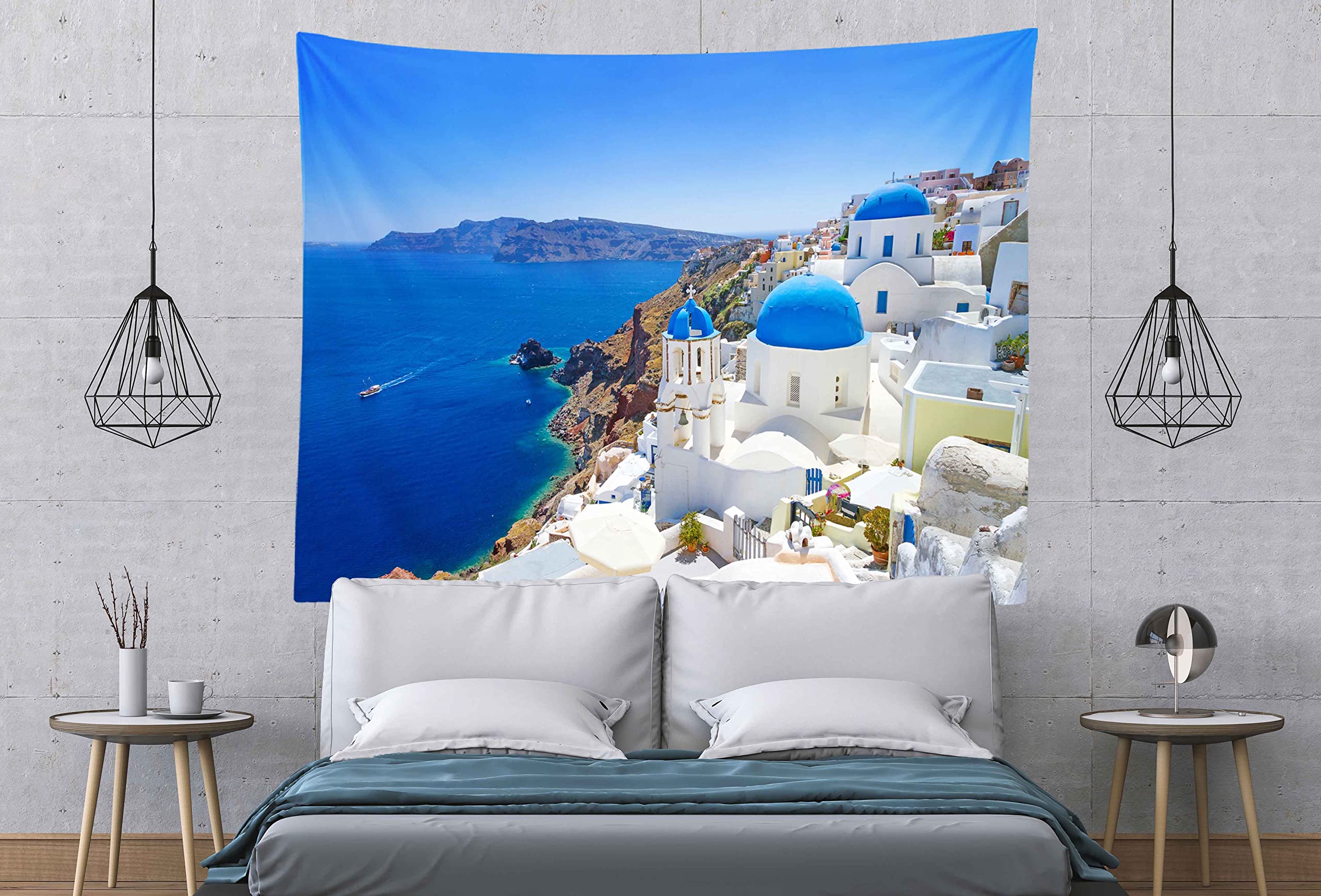 Snapklik greece santorini island tapestry 140wx120h inches greek