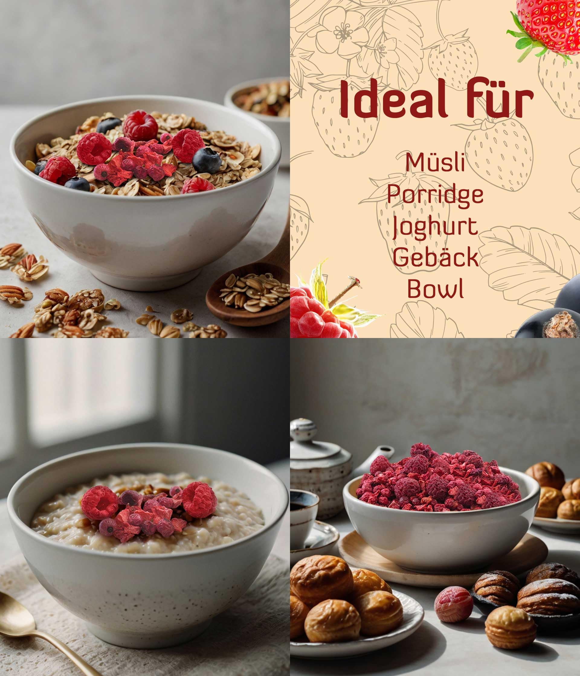 TALI Rote Beeren Mix 1000 g | Gefriergetrocknete Erdbeeren, Himbeeren, Johannisbeeren