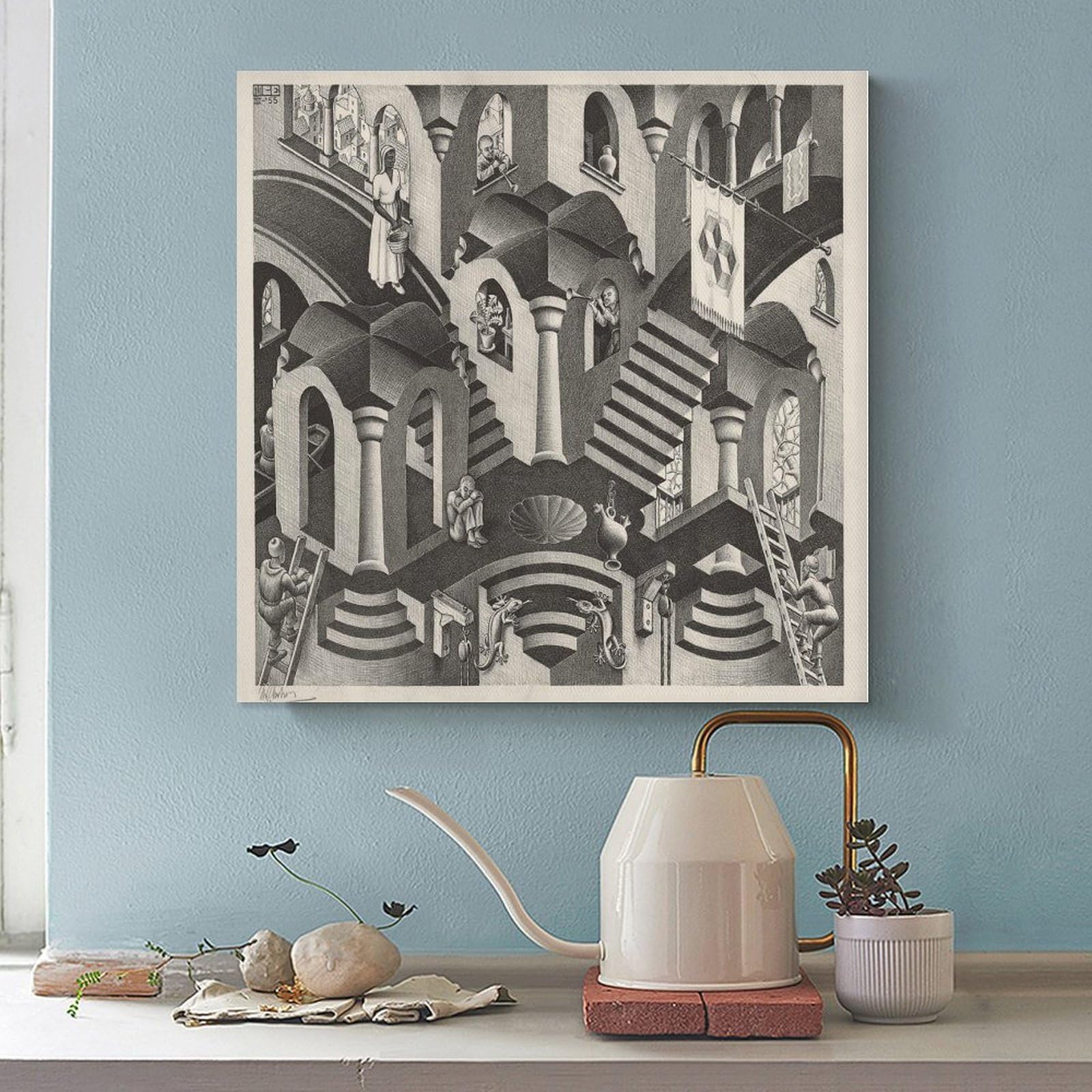 WCYB M.C. Escher, stampa convessa e concava, poster su tela, decorazione da parete per ufficio, 61 cm di lunghezza x 61 cm di larghezza