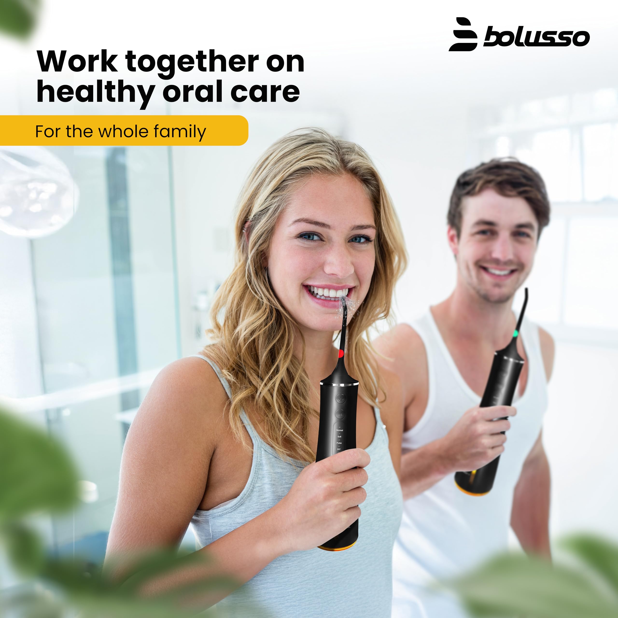 Idropulsore Dentale Portatile Bolusso - Water Flosser professionale - Include 7 accessori – Con Borsa da viaggio – E-book – Completamente regolabile