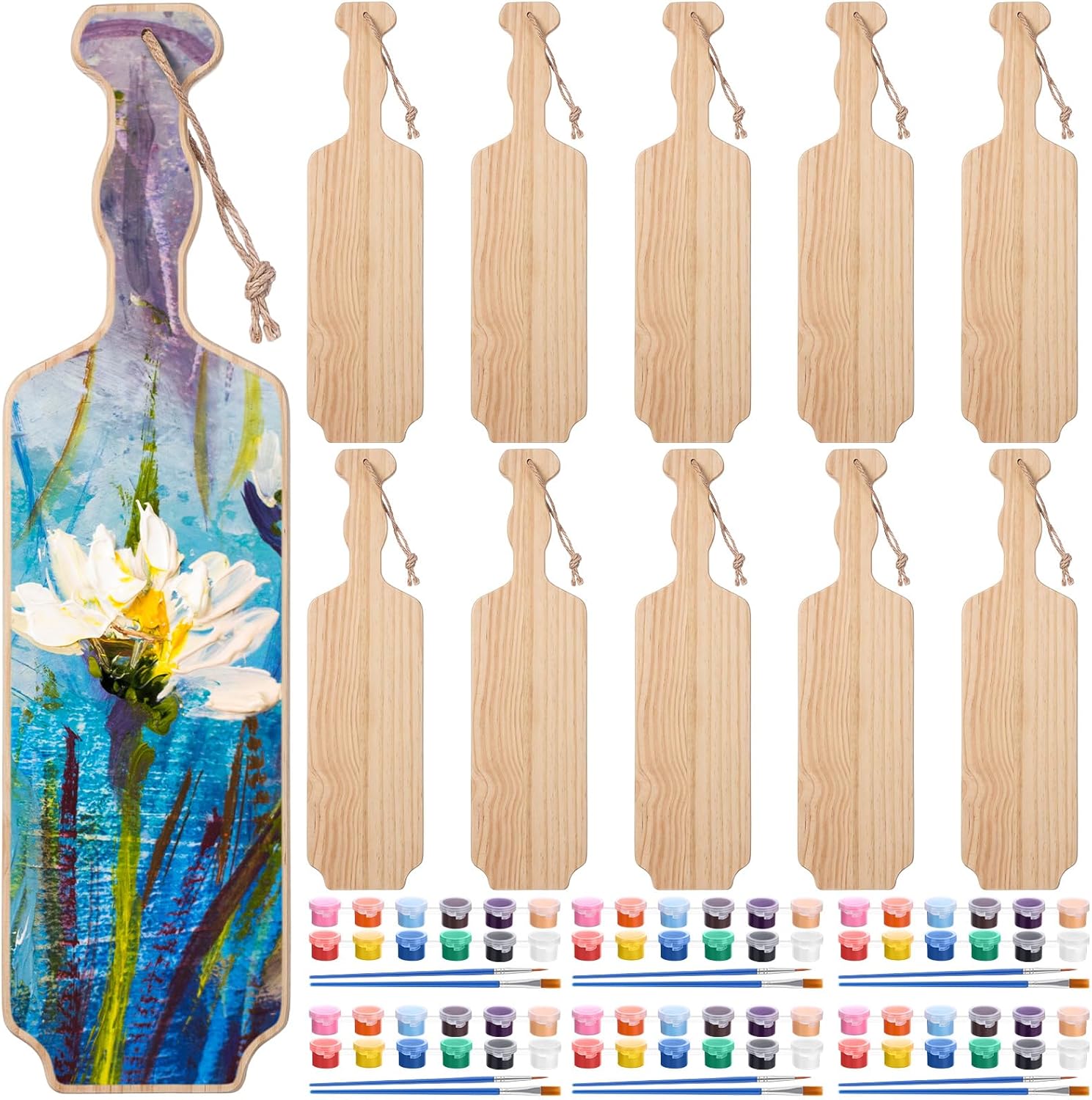 10 Set 18 Inch Wooden Sorority Paddle Bulk Unfinished Fraternity Greek Paddle with 10 Paints and Paint Brush Solid Pine for Art Craft DIY Gift Frat Painting Wall Hanging Decoration (Curved)