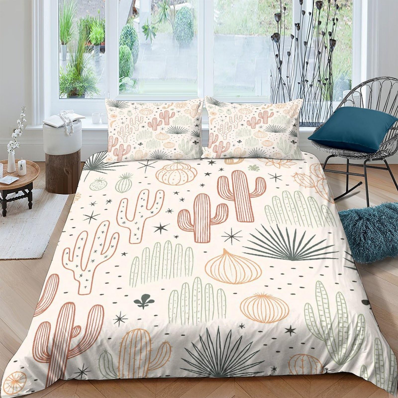 Ctjqhvkz Style-9 3D Printed Cactus Desert Fitted Sheet Microfiber Soft Touch Succulent Bed Cover For Bedroom Guestroom Mattress Decor Single（135X200cm）