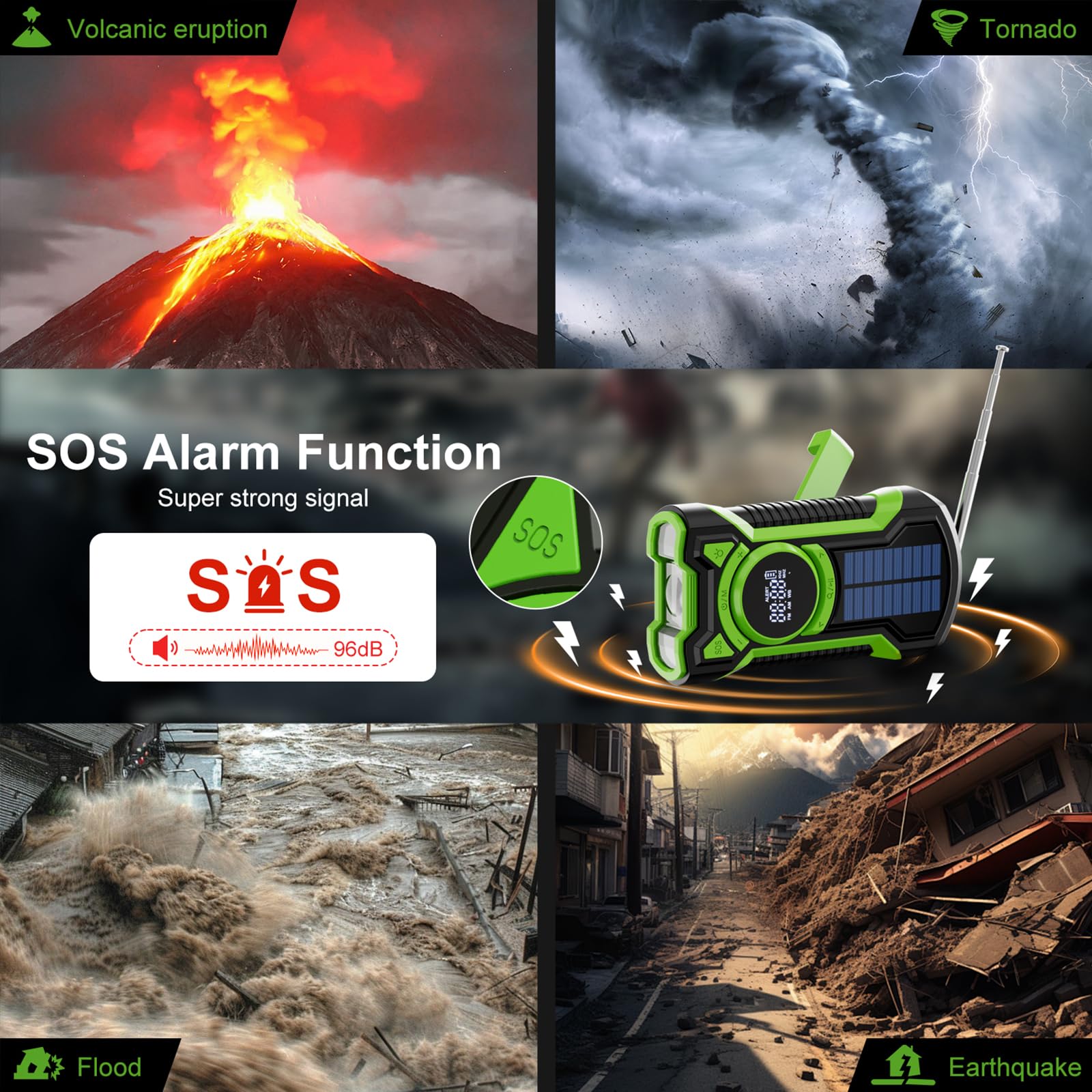 Gemmac Radio Awaryjne z Ręczną Korbą i Bluetooth, AM/FM/SW Radio Słoneczne z Korbką z Akumulatorem 5000 mAh Power Bank/SOS Alarm/Latarka, USB Zasilanie Bateryjne Radios dla Outdoor Camping Emergency