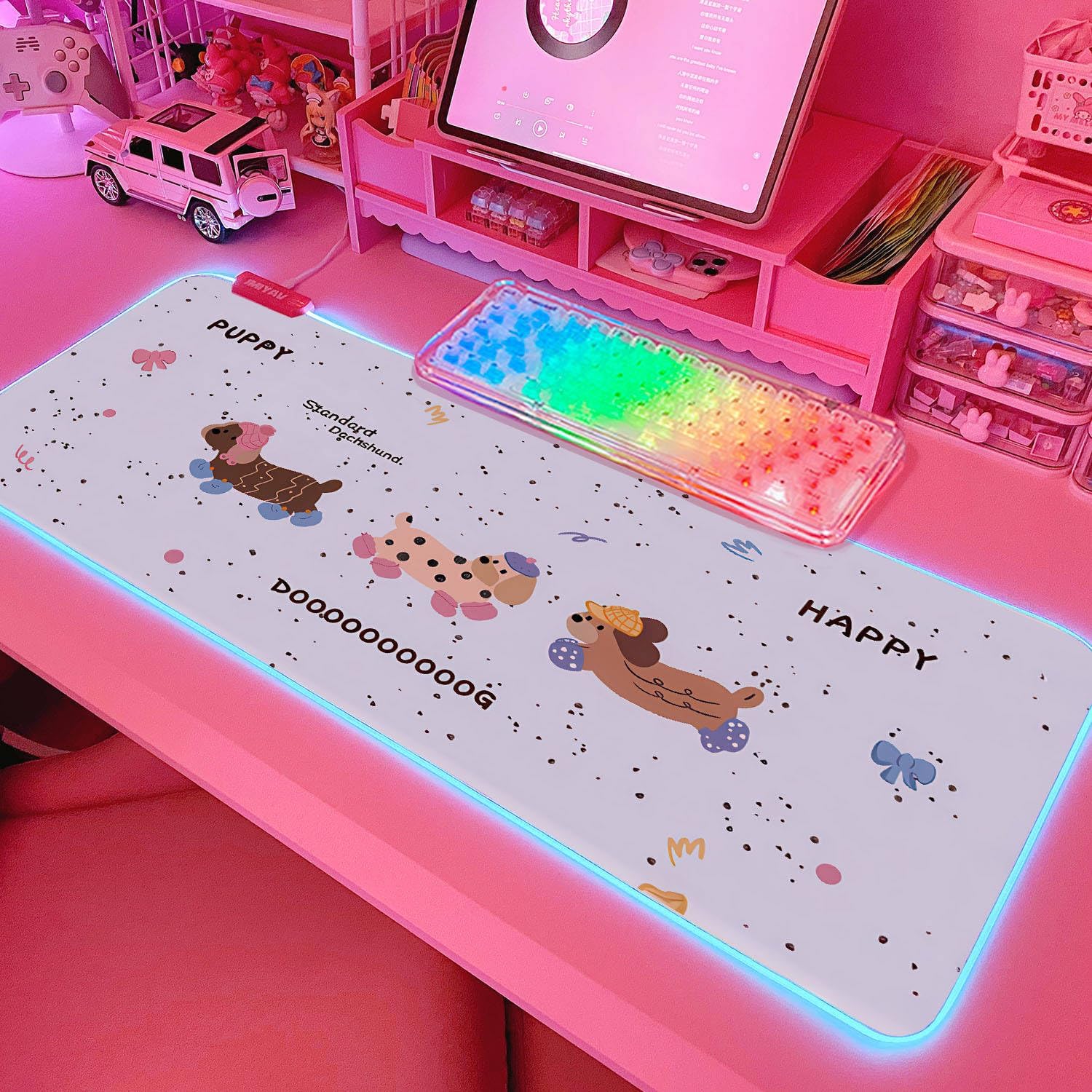 JMIYAV Pink RGB Gaming Mouse Pad 31.5x12 Inch PC XL Large Extended Glowing Led Light Up Desk Pad Non-Slip Rubber Base Computer Cute Mousepad Mat Desk Accessories Gaming Setup 33-1411