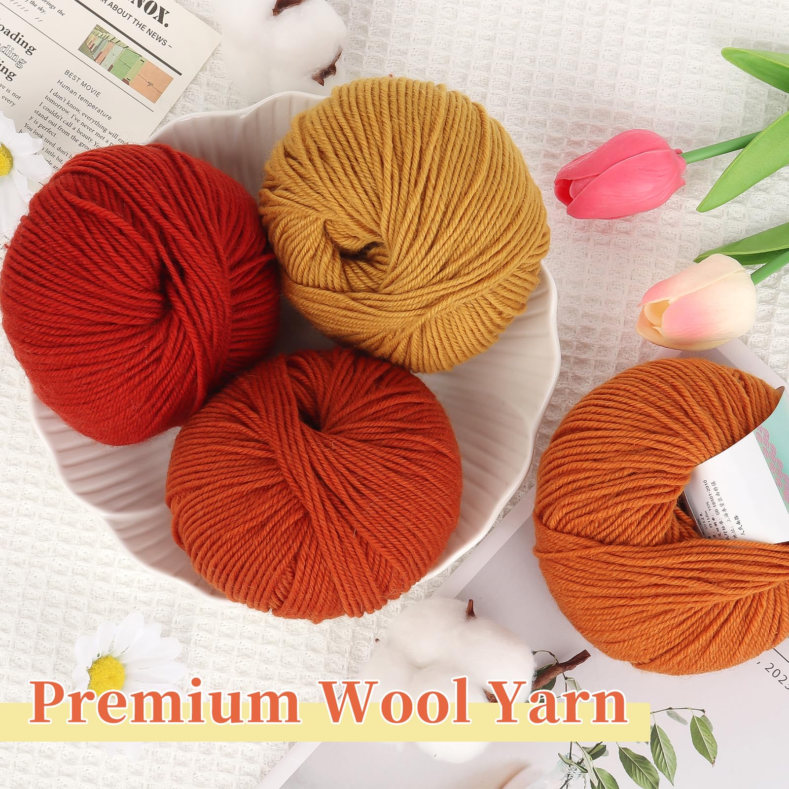 Coopay 600 g (12 x 50 g) di lana per lavorare a maglia e all'uncinetto, in 98% lana vergine e 2% cotone, super morbida, filato per uncinetto, per vestiti, sciarpe, coperte, foulard, arancione