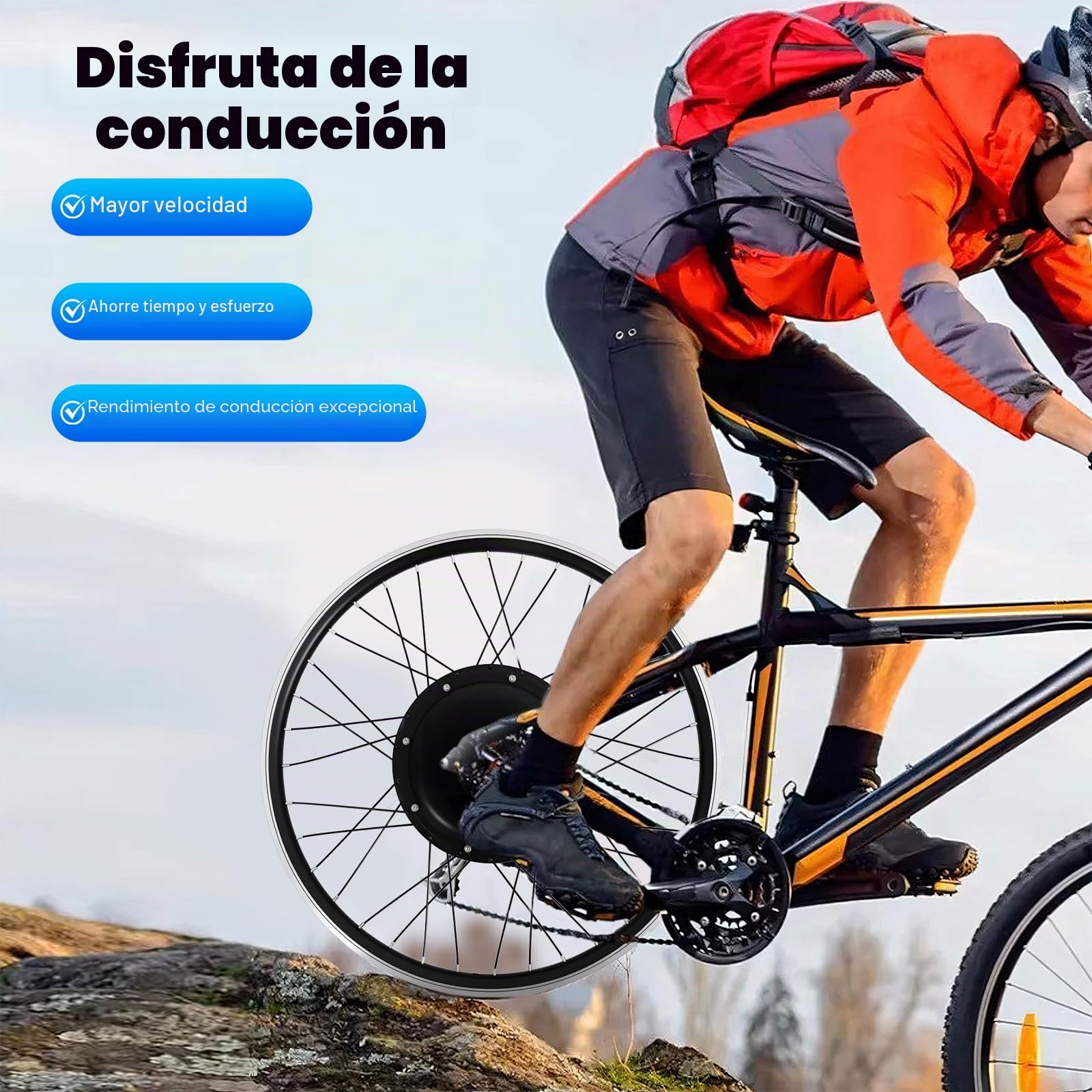 Kit de conversión de bicicleta eléctrica 26 pulgadas 48V 1500W rueda trasera con pantalla LCD y controlador piñón libre 7 velocidades PAS