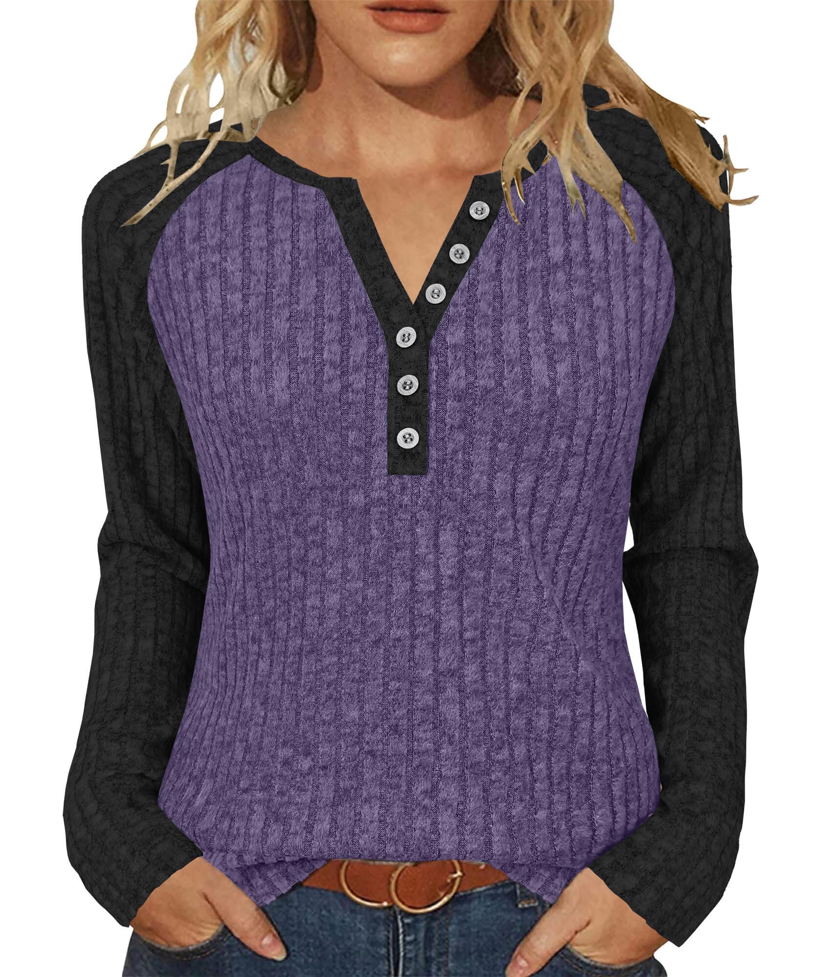 JomeDesign Womens Sweaters V Neck Long Sleeve Shirts Color Block Loose Casual Fall Tops 2025 Trendy Outfits S-2XL