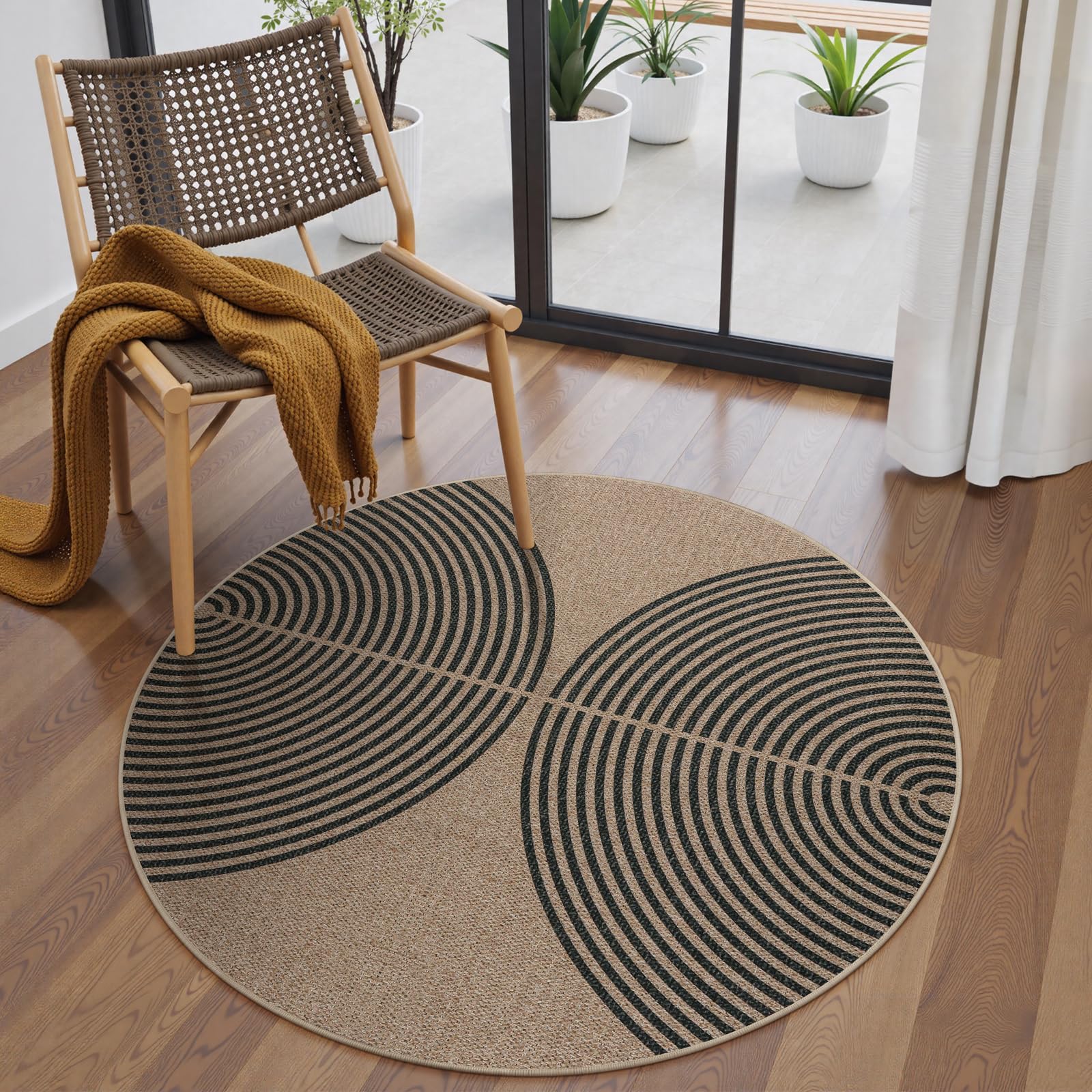 Lahome Modern Rainbow Round Rug 4ft, Washable Outdoor Rugs for Entryway Patio Farmhouse Indoor Outdoor Carpet, Contemporary Non Slip Small Round Kitchen Mats for Floor Entry