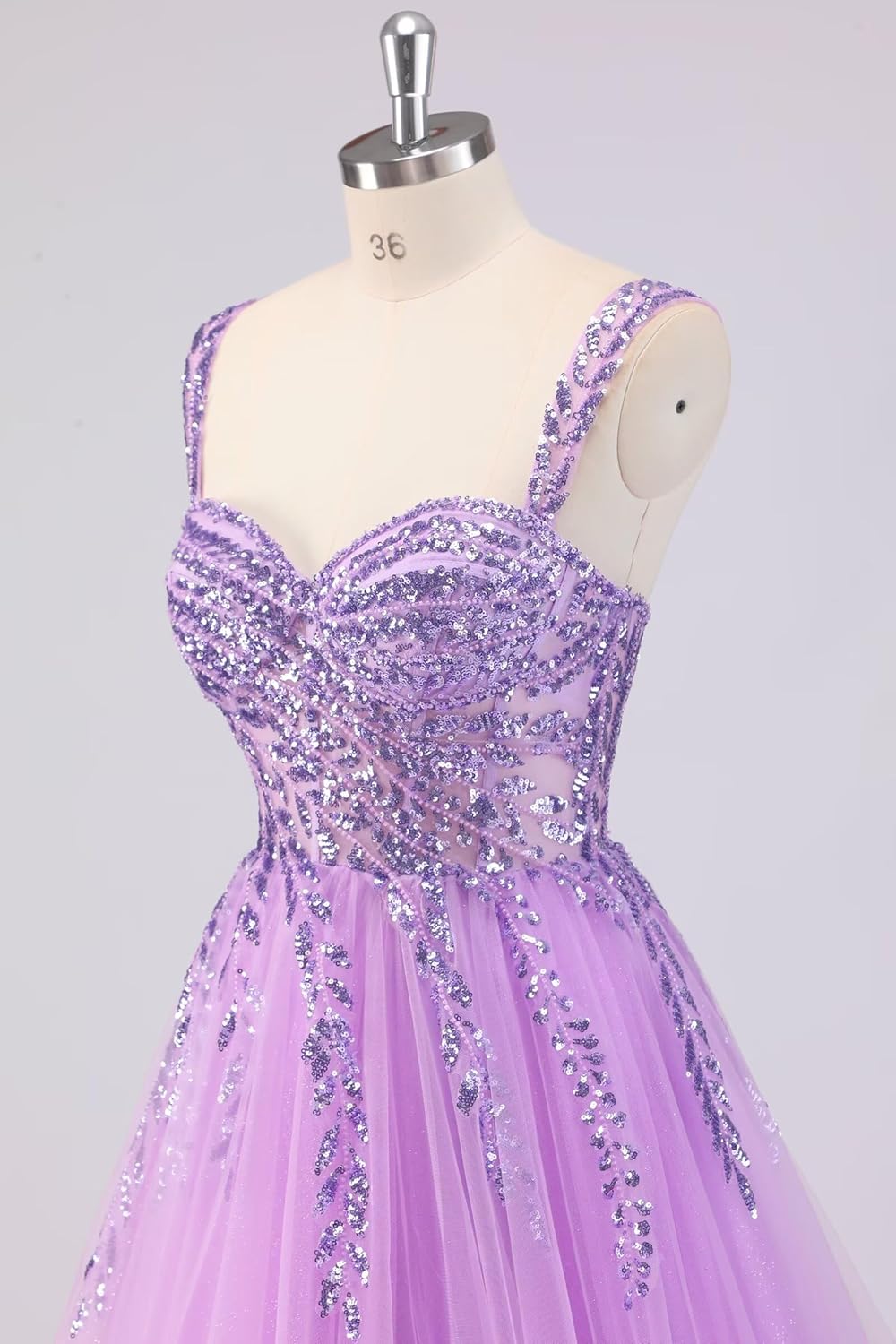 Rjer A Line Tulle Prom Dress Long for Women Lace Appliques Sweetheart Neckline Formal Ball Gown with Slit - Image 7