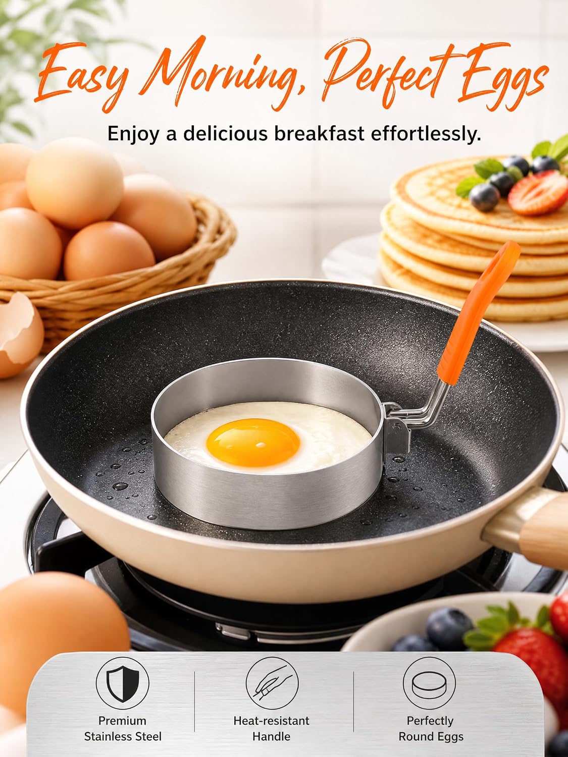 4 Pack Egg Rings, 304 Steel Foldable Handle for Eggs